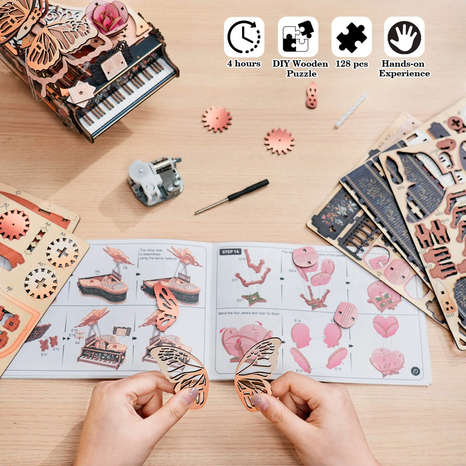 Floral Waltz – DIY Wooden Music Box, 3D Puzzle Craft Kit - Image 6