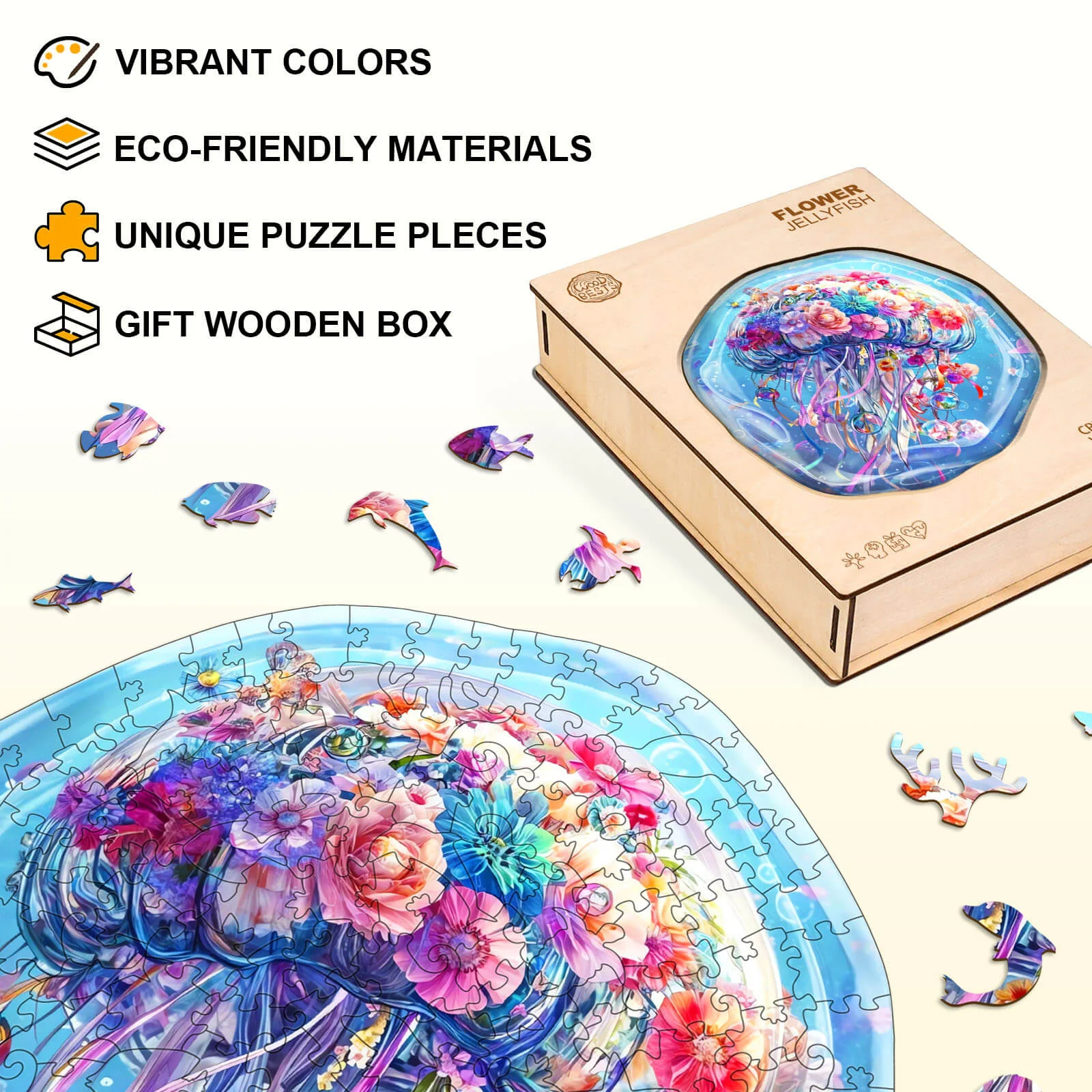 Flower Jellyfish Wooden Jigsaw Puzzle - Image 4