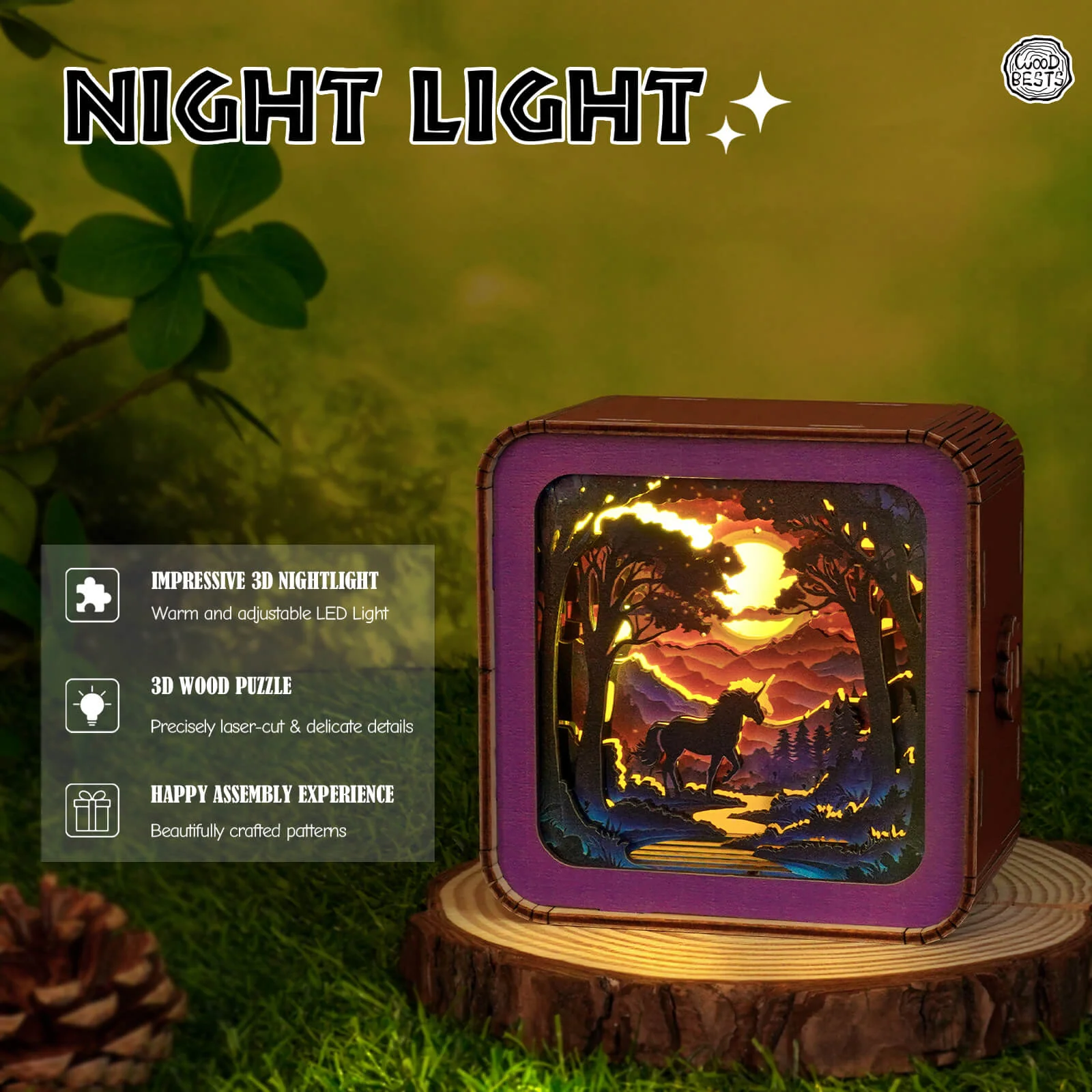 Forest Fantasy Unicorn Kit- 3D Wooden Puzzle Night Light - Image 2