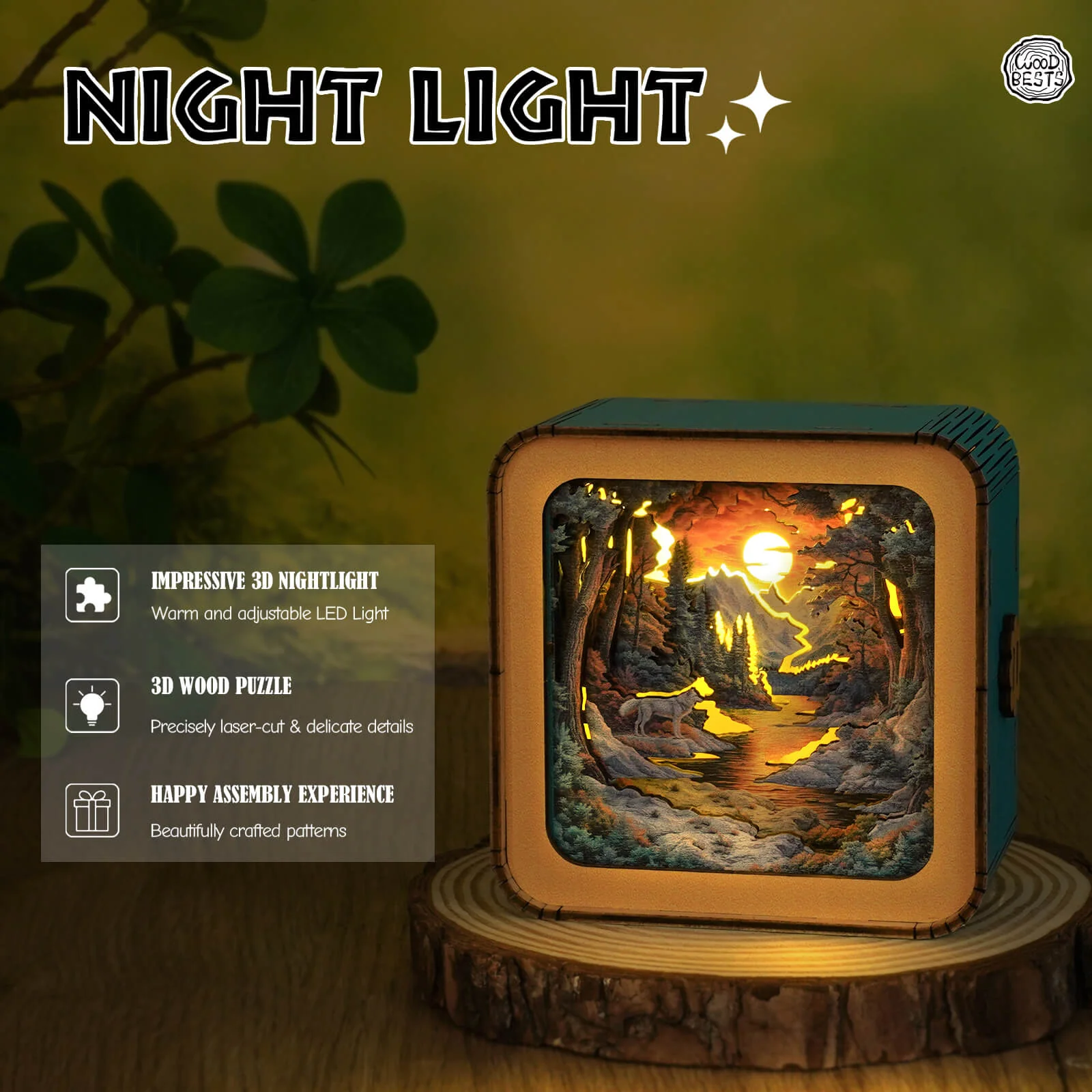 Forest Fantasy Wolf Kit - 3D Wooden Puzzle Night Light - Image 2