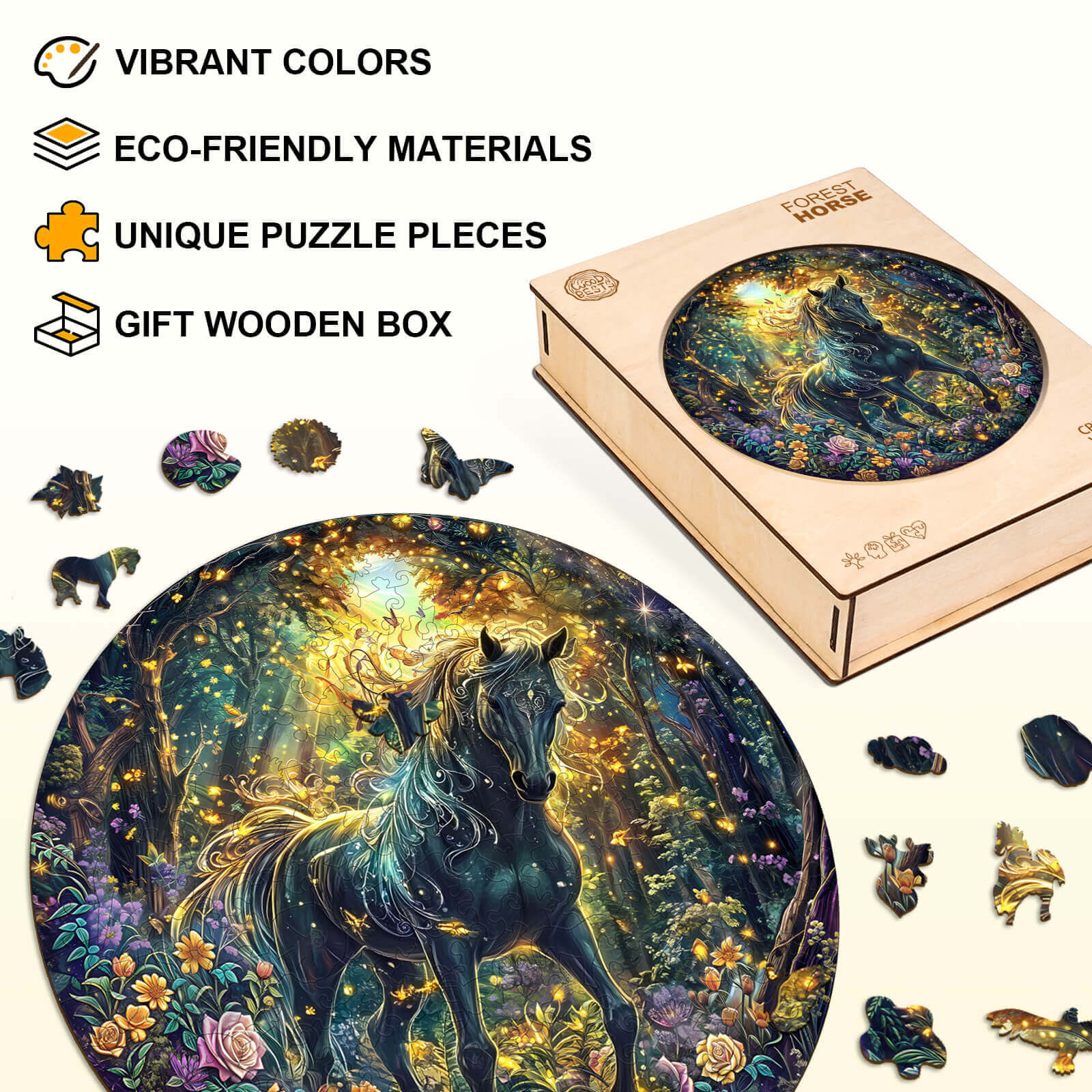 Forest Horse Wooden Jigsaw Puzzle - Image 4