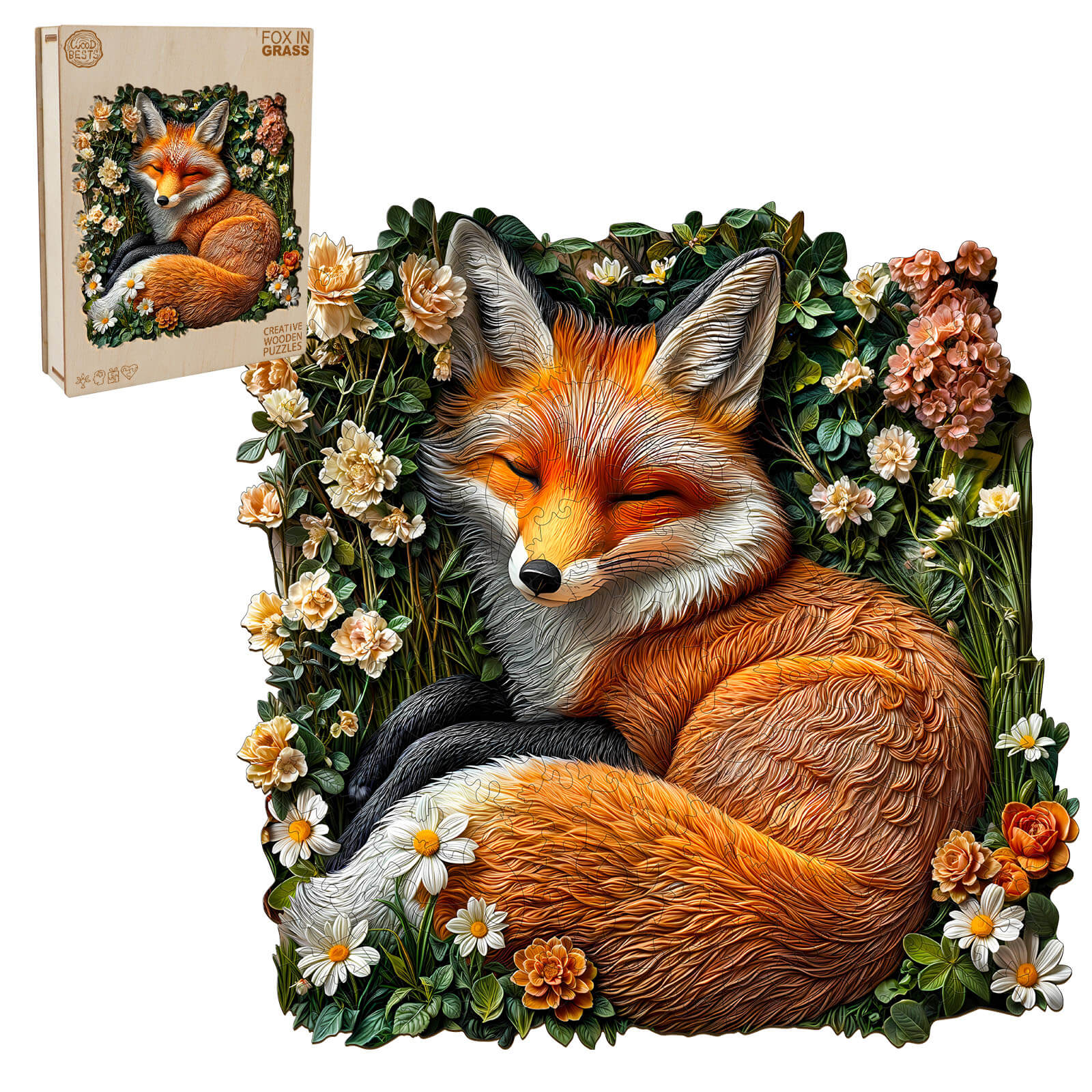 fox in grass Wooden Jigsaw Puzzle - Image 3