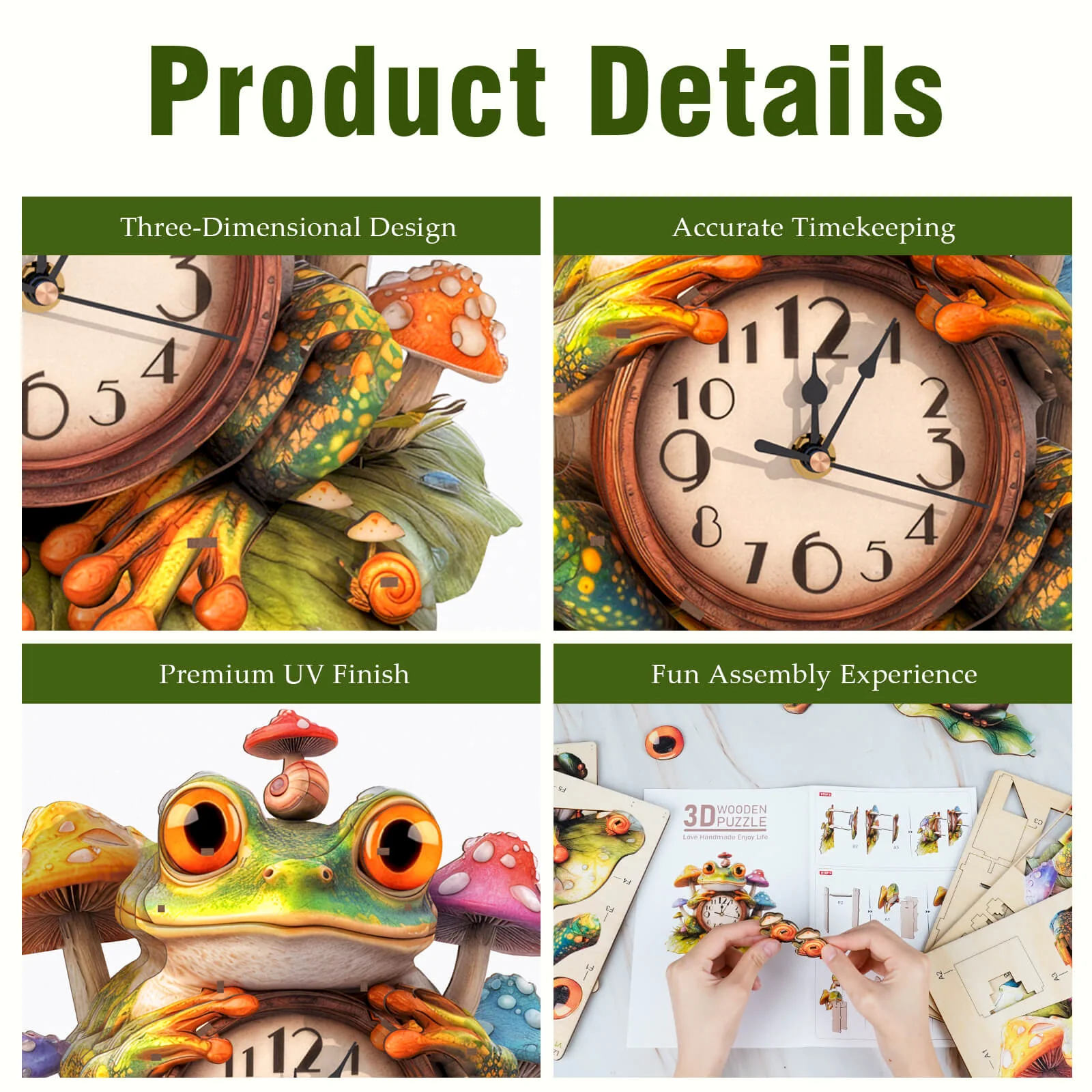Frog– DIY Wooden Clock, 3D Puzzle Craft Kit - Image 2