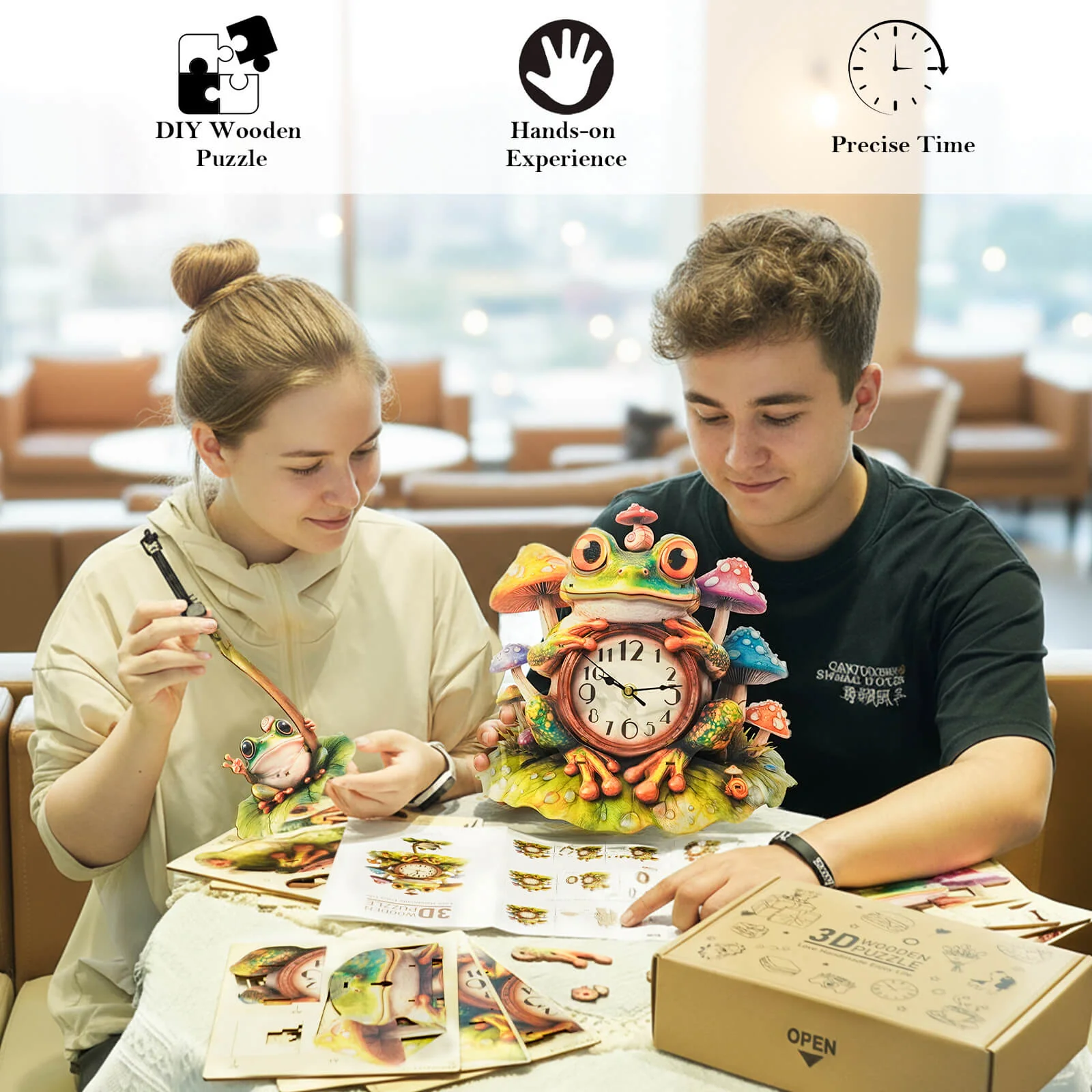 Frog– DIY Wooden Clock, 3D Puzzle Craft Kit - Image 7