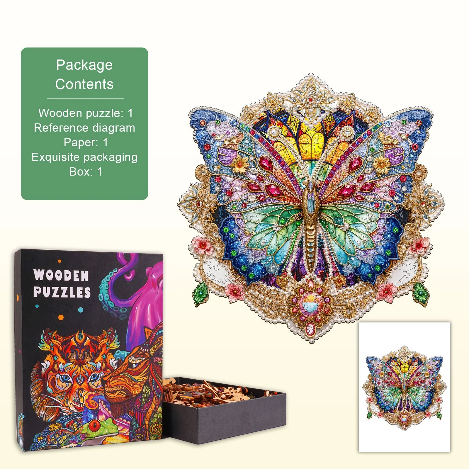 Gem Butterfly Wooden Jigsaw Puzzle - Image 4