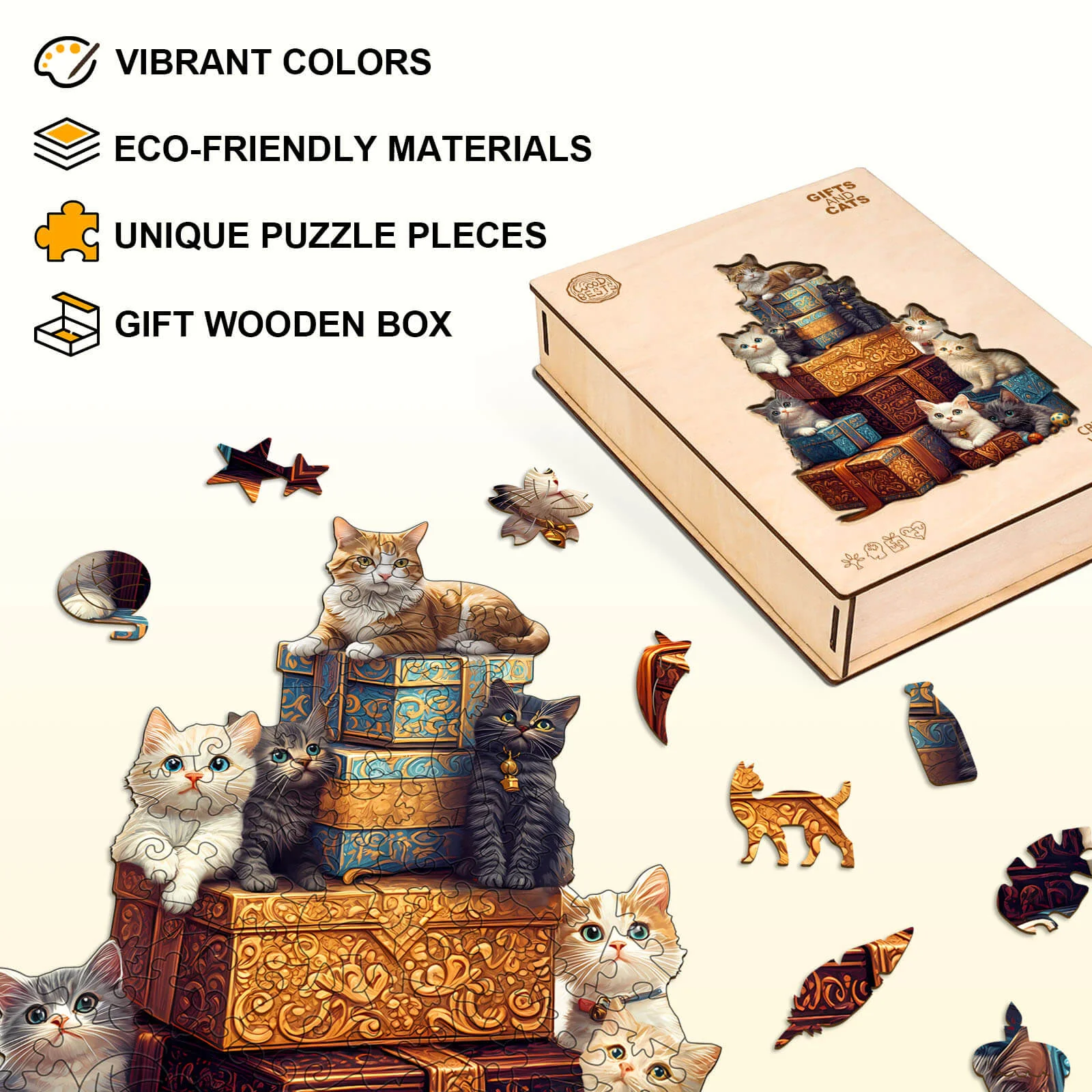 Gifts and cats Wooden Jigsaw Puzzle - Image 4