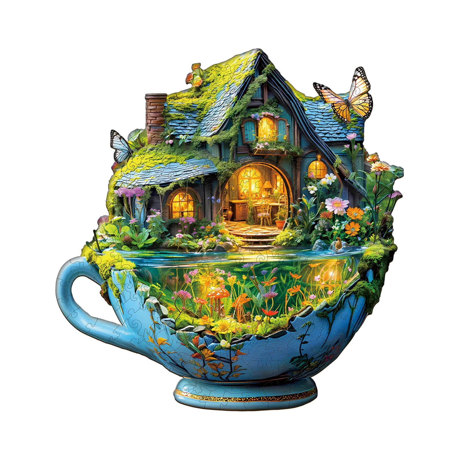 green Field mug Wooden Jigsaw Puzzle