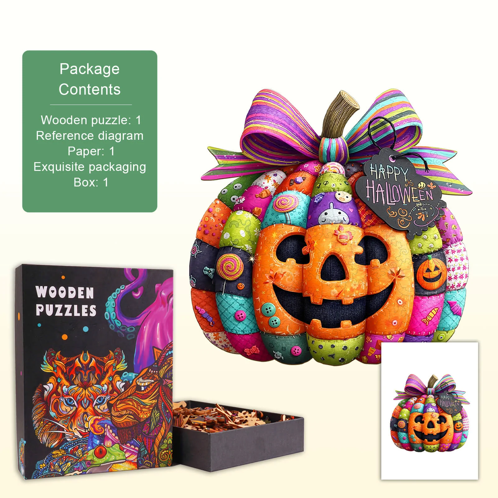 Halloween Pumpkin Gift Pack Wooden Jigsaw Puzzle - Image 5