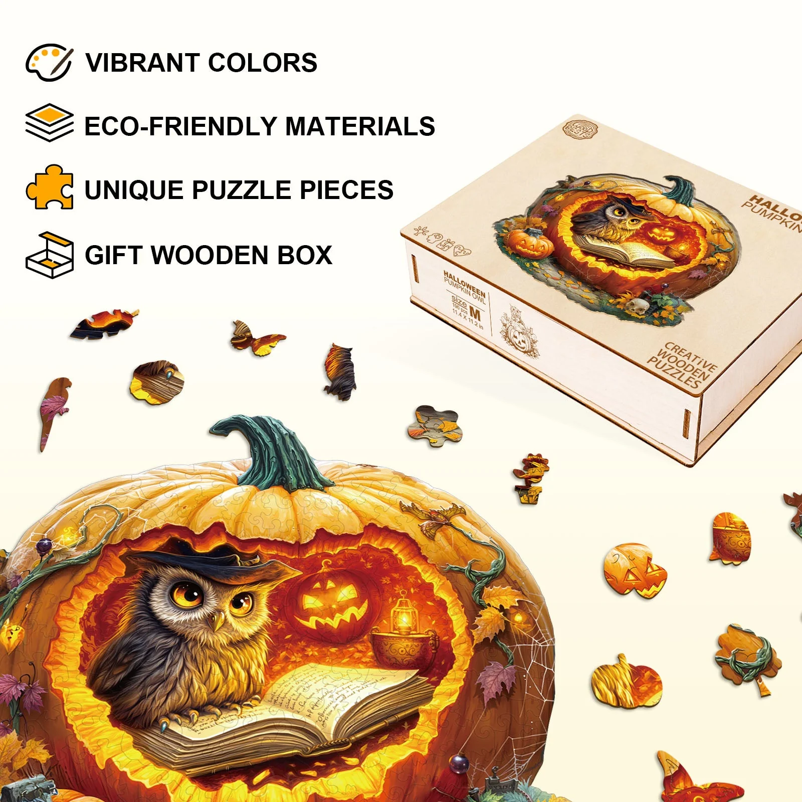 Halloween Pumpkin Owl Wooden Jigsaw Puzzle - Image 5