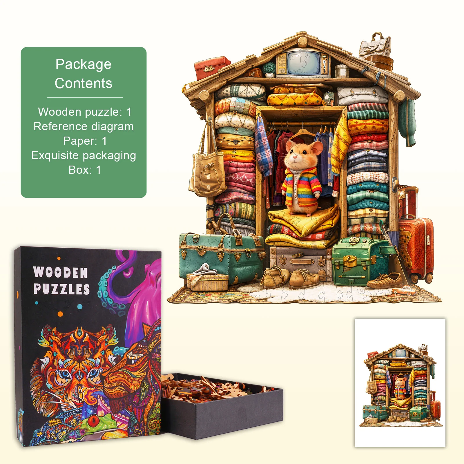 Hamster Wardrobe Wooden Jigsaw Puzzle - Image 4