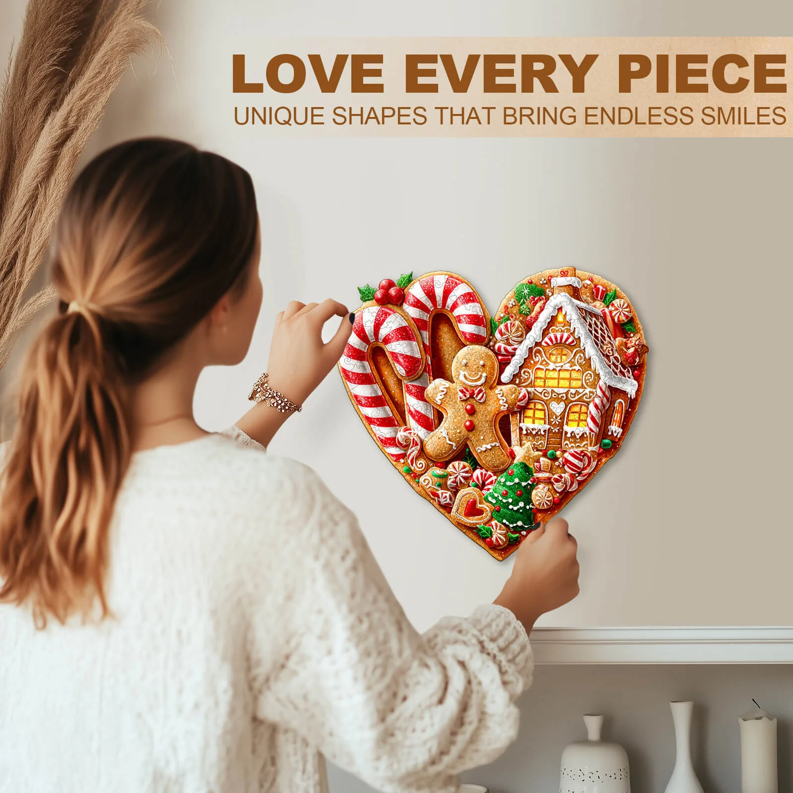 Heart-shaped Christmas cookies Wooden Jigsaw Puzzle - Image 10