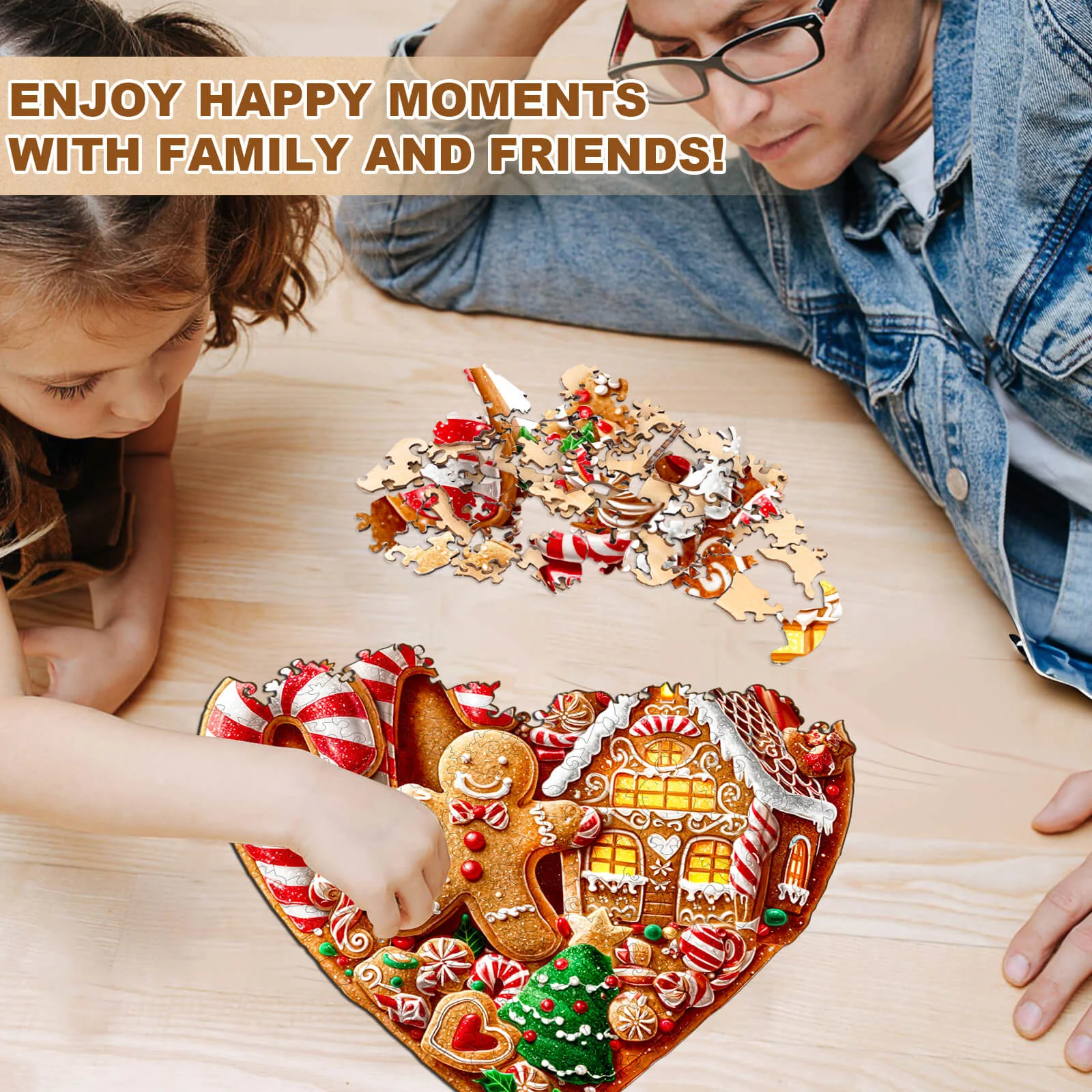 Heart-shaped Christmas cookies Wooden Jigsaw Puzzle - Image 12