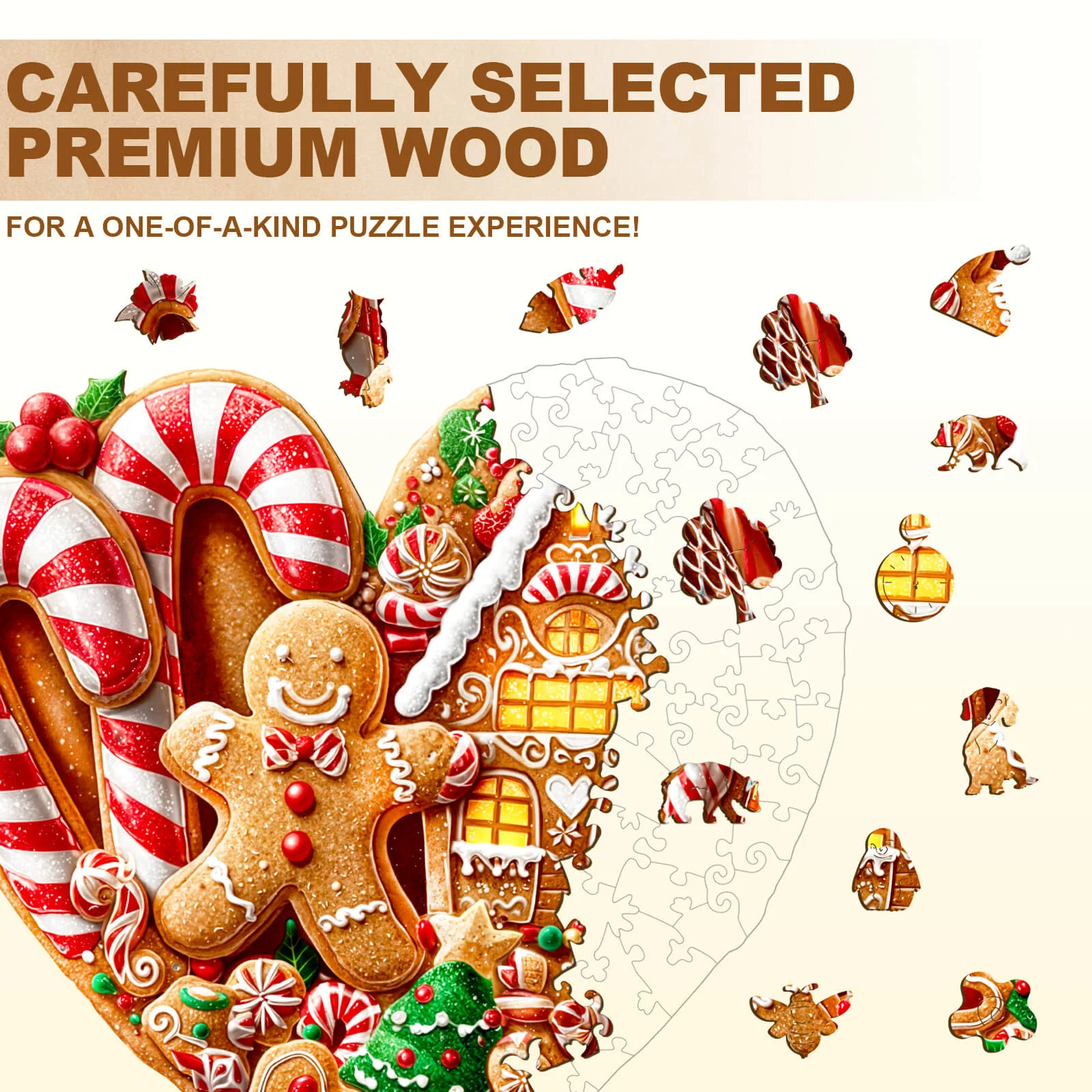 Heart-shaped Christmas cookies Wooden Jigsaw Puzzle - Image 2