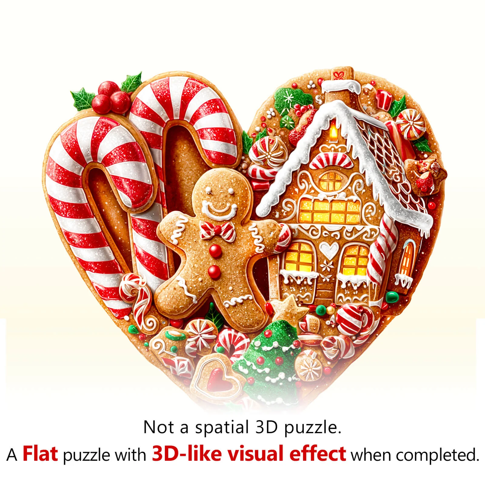 Heart-shaped Christmas cookies Wooden Jigsaw Puzzle - Image 3