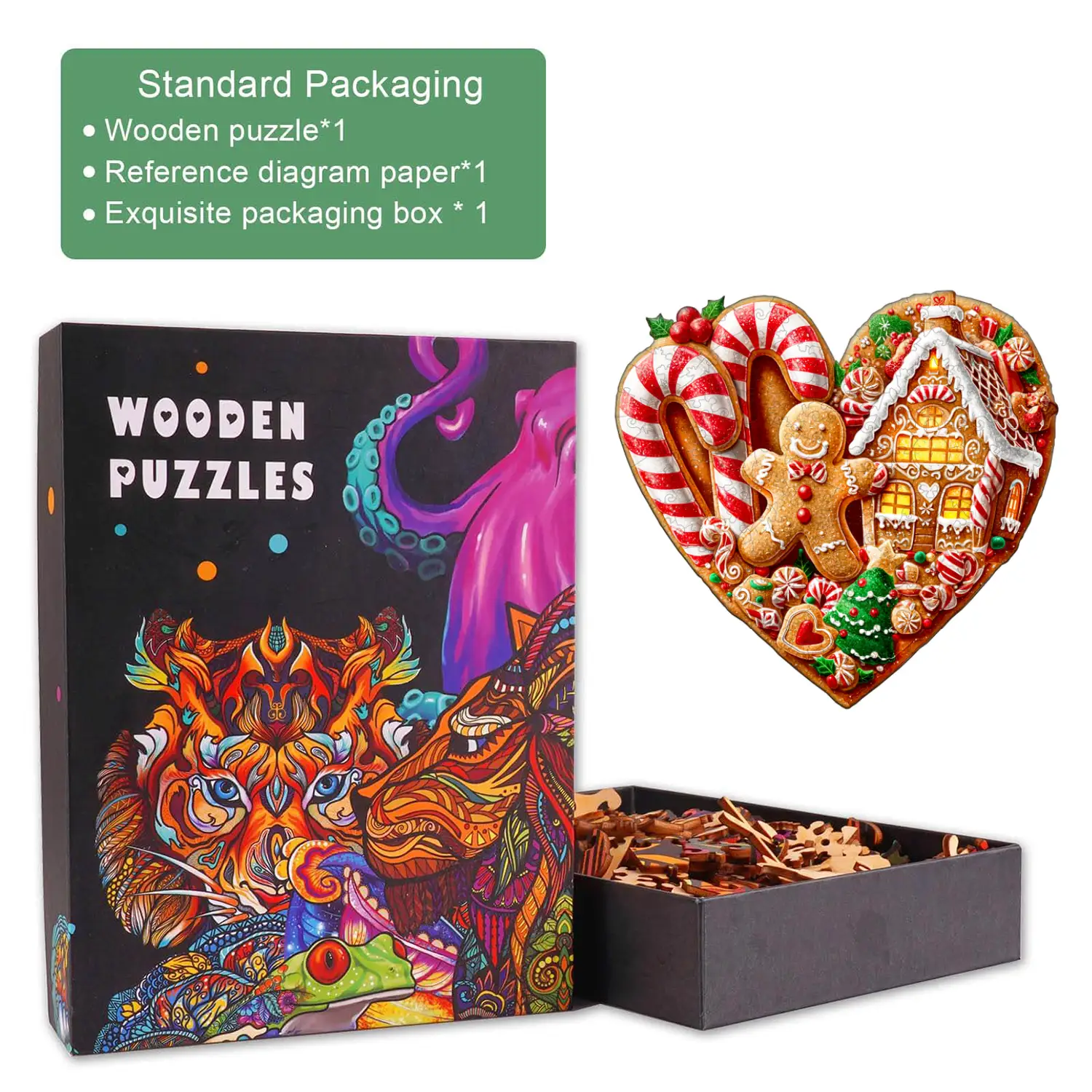 Heart-shaped Christmas cookies Wooden Jigsaw Puzzle - Image 5