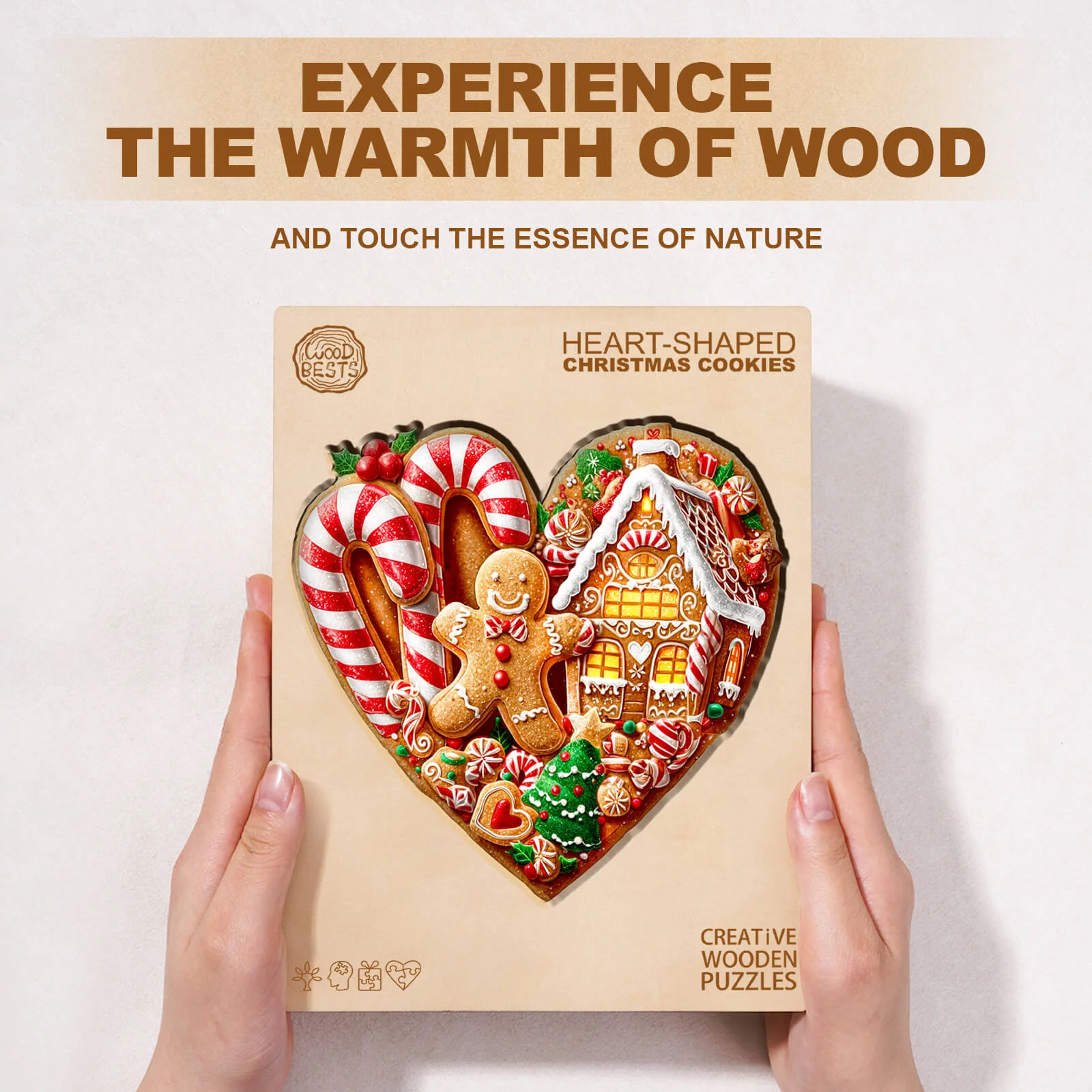 Heart-shaped Christmas cookies Wooden Jigsaw Puzzle - Image 6