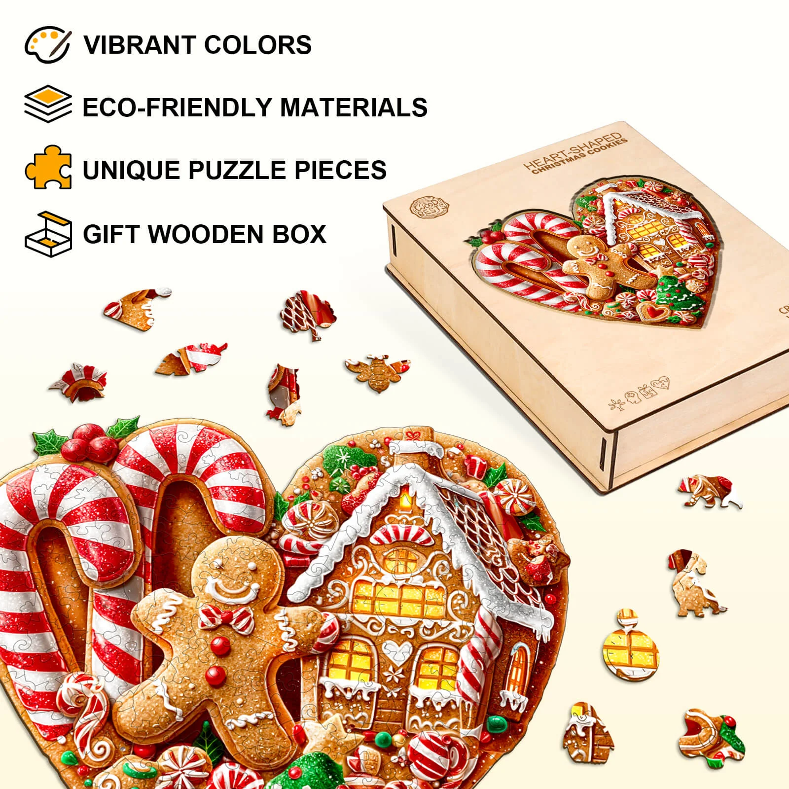 Heart-shaped Christmas cookies Wooden Jigsaw Puzzle - Image 7