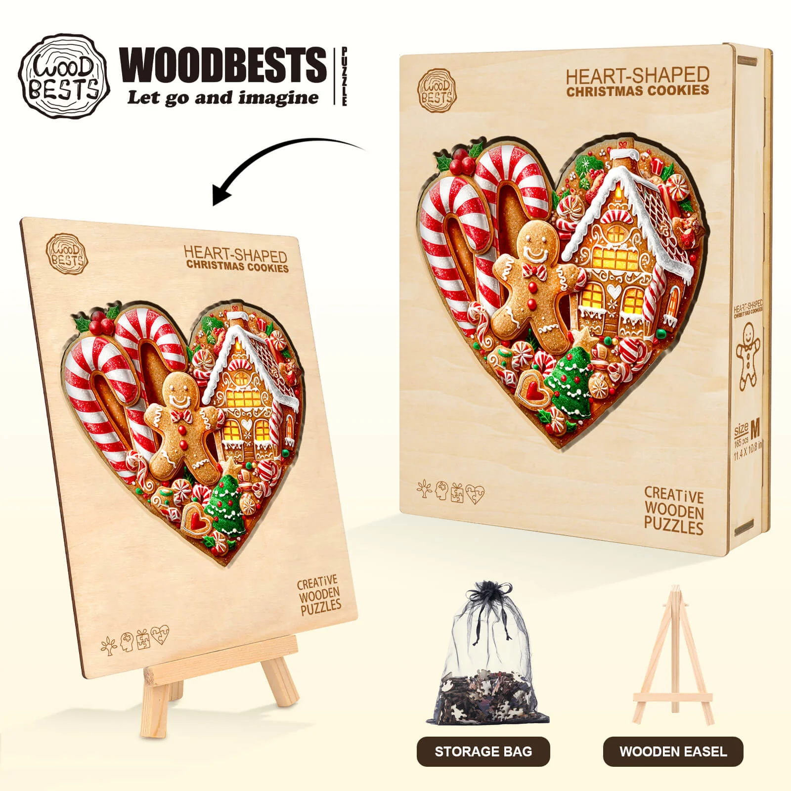 Heart-shaped Christmas cookies Wooden Jigsaw Puzzle - Image 8