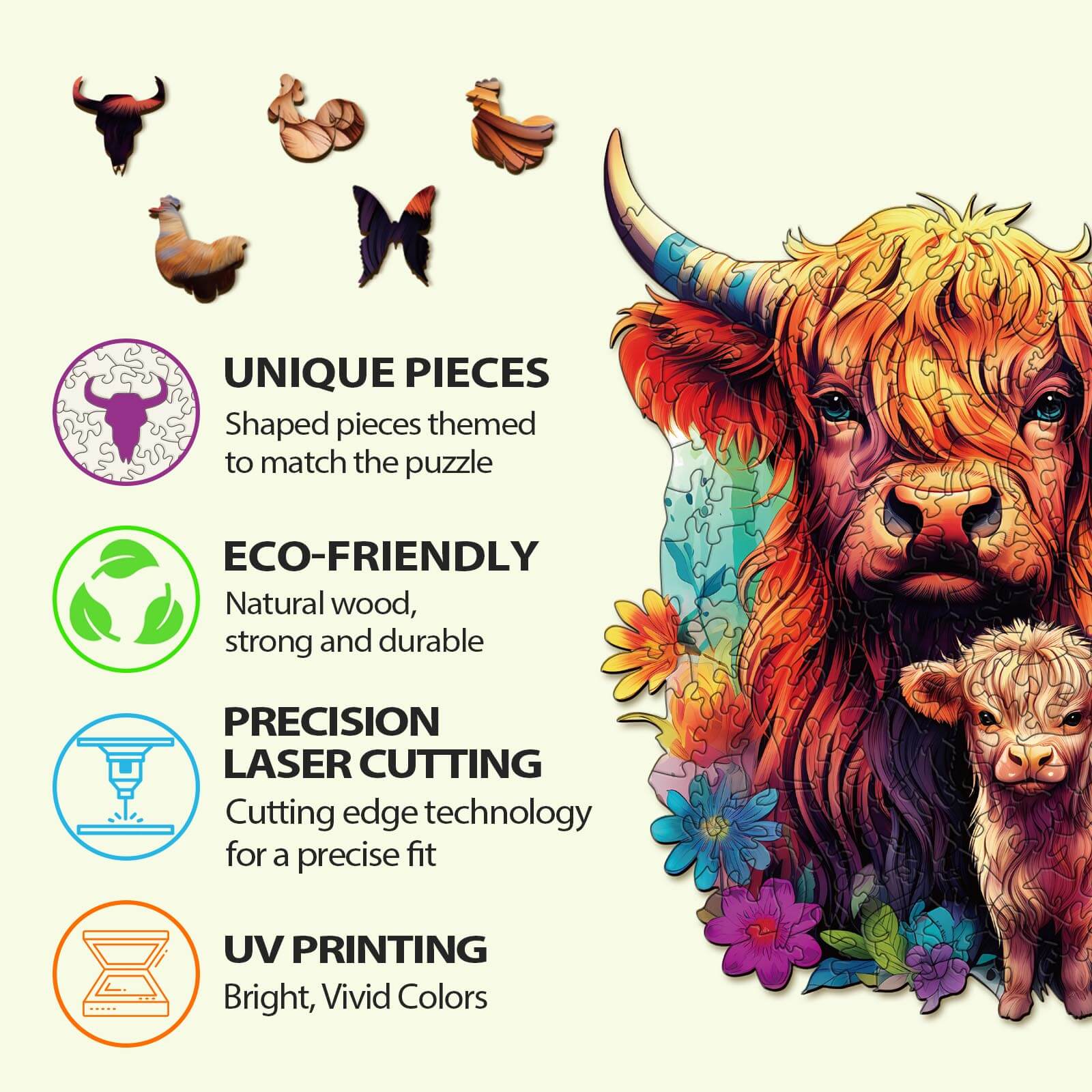 Highland Cattle Family 2 Wooden Jigsaw Puzzle - Image 4