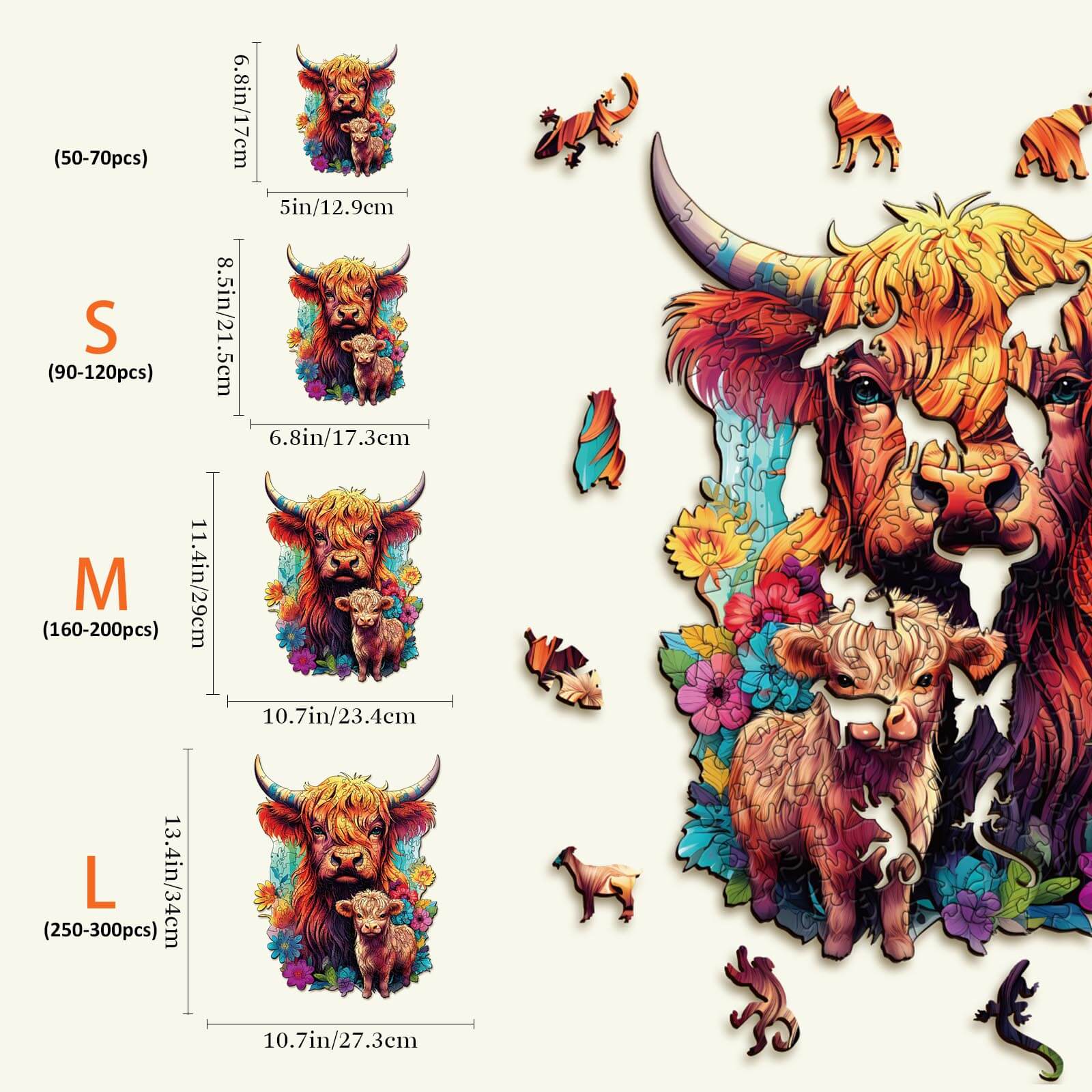 Highland Cattle Family 2 Wooden Jigsaw Puzzle - Image 5
