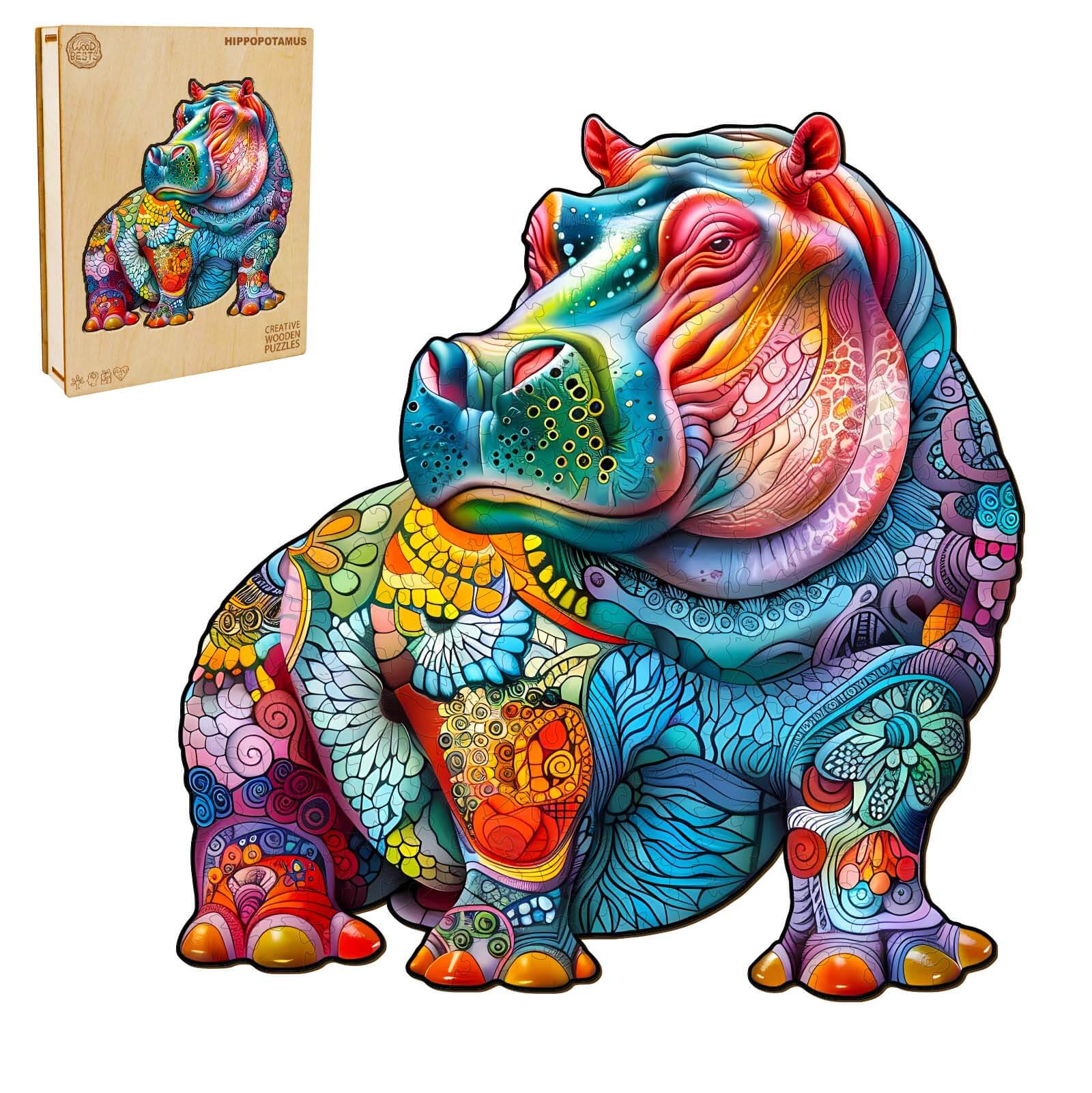 Hippopotamus Wooden Jigsaw Puzzle - Image 3
