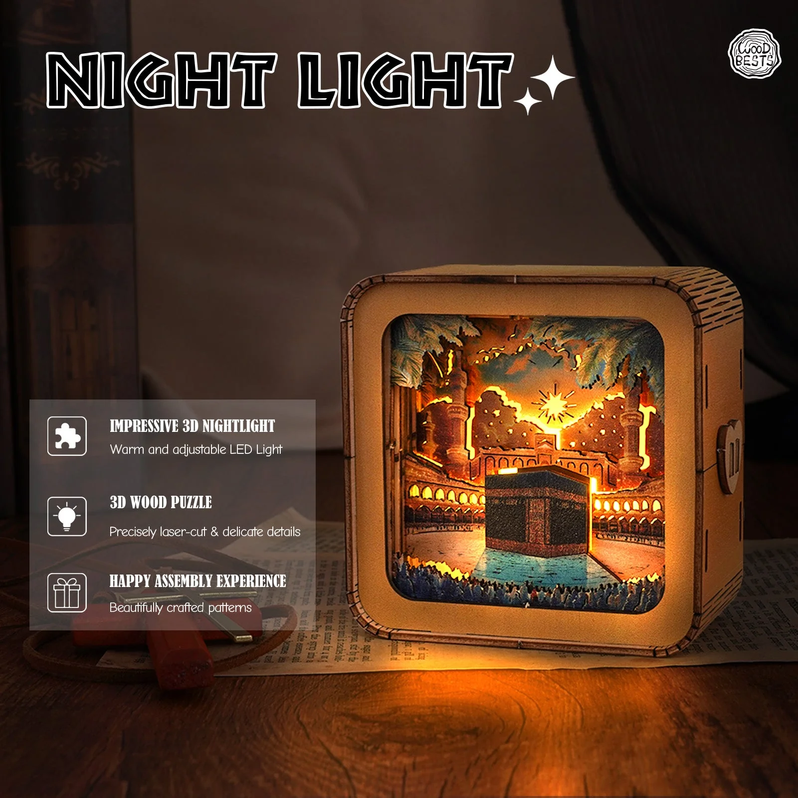 Holy MAKKAH Kit - 3D Wooden Puzzle Night Light - Image 5