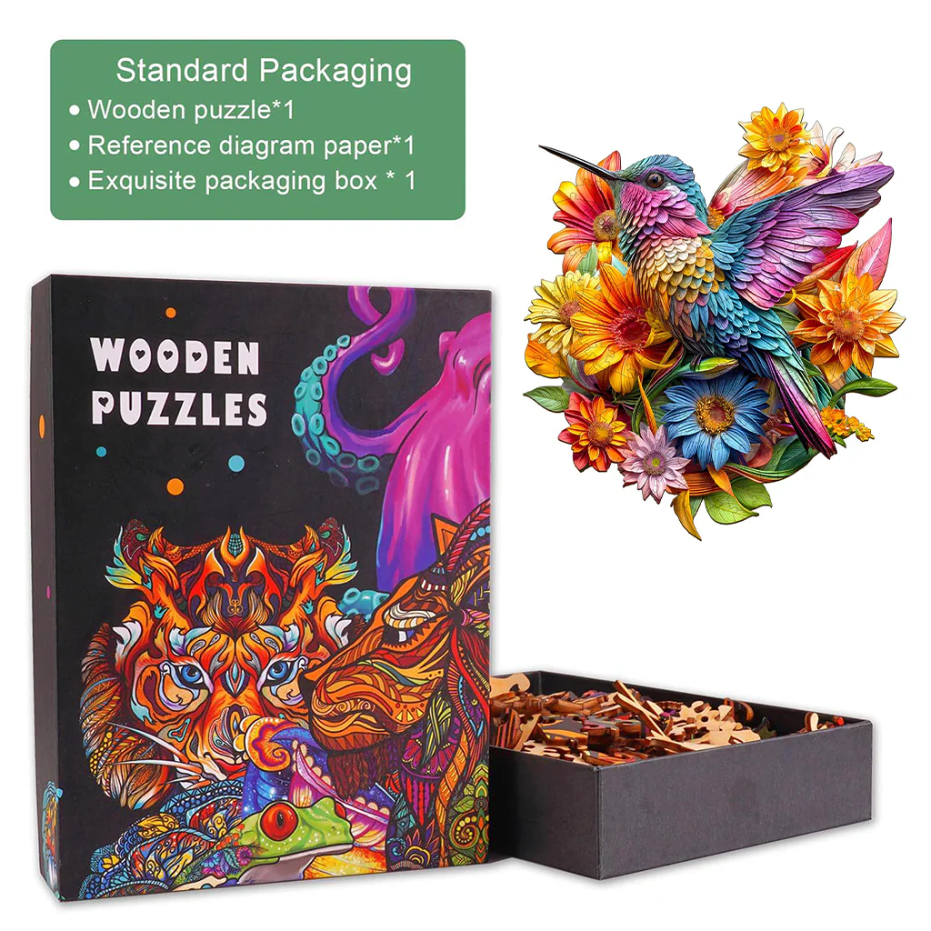Hummingbird and Flowers Wooden Jigsaw Puzzle - Image 5