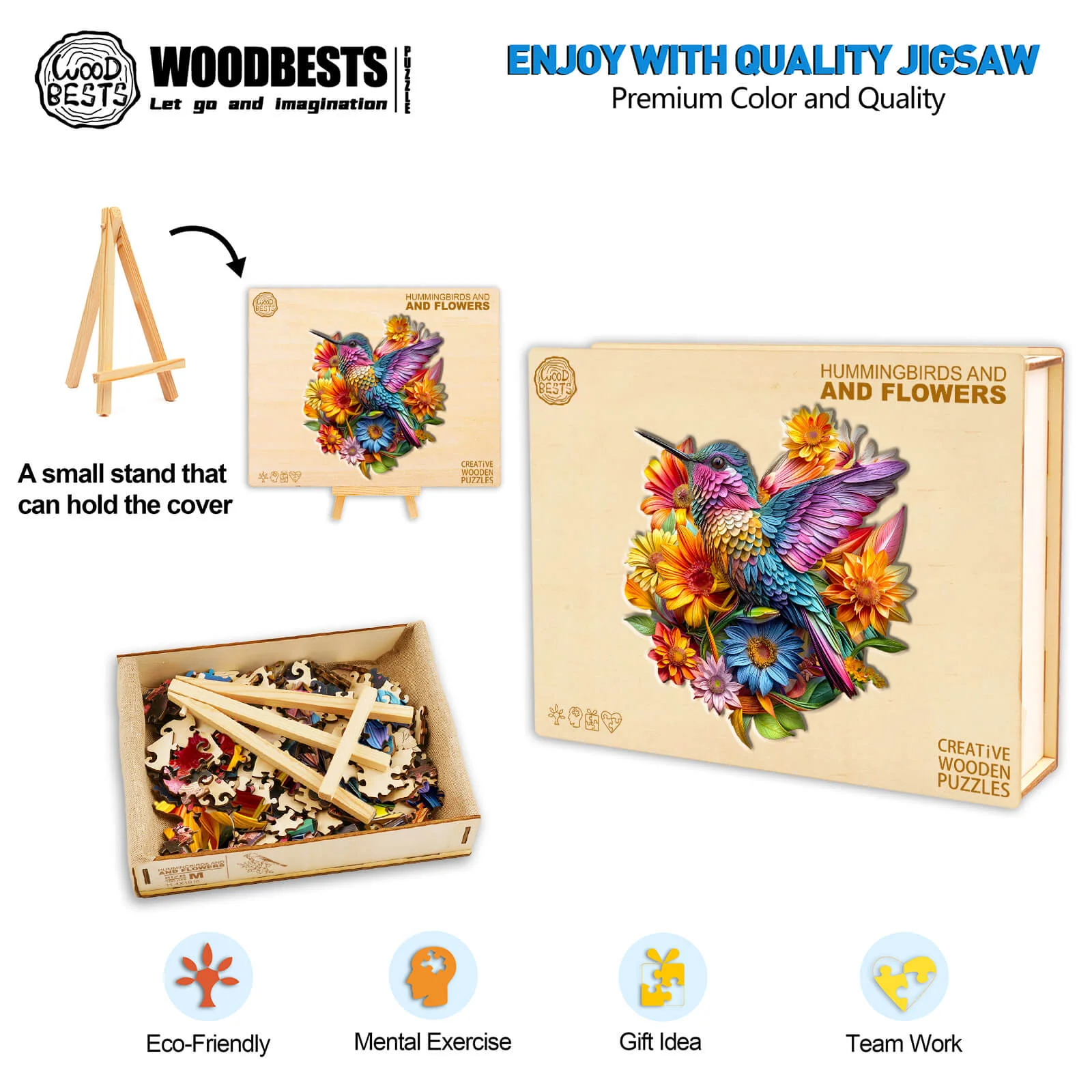 Hummingbird and Flowers Wooden Jigsaw Puzzle - Image 6