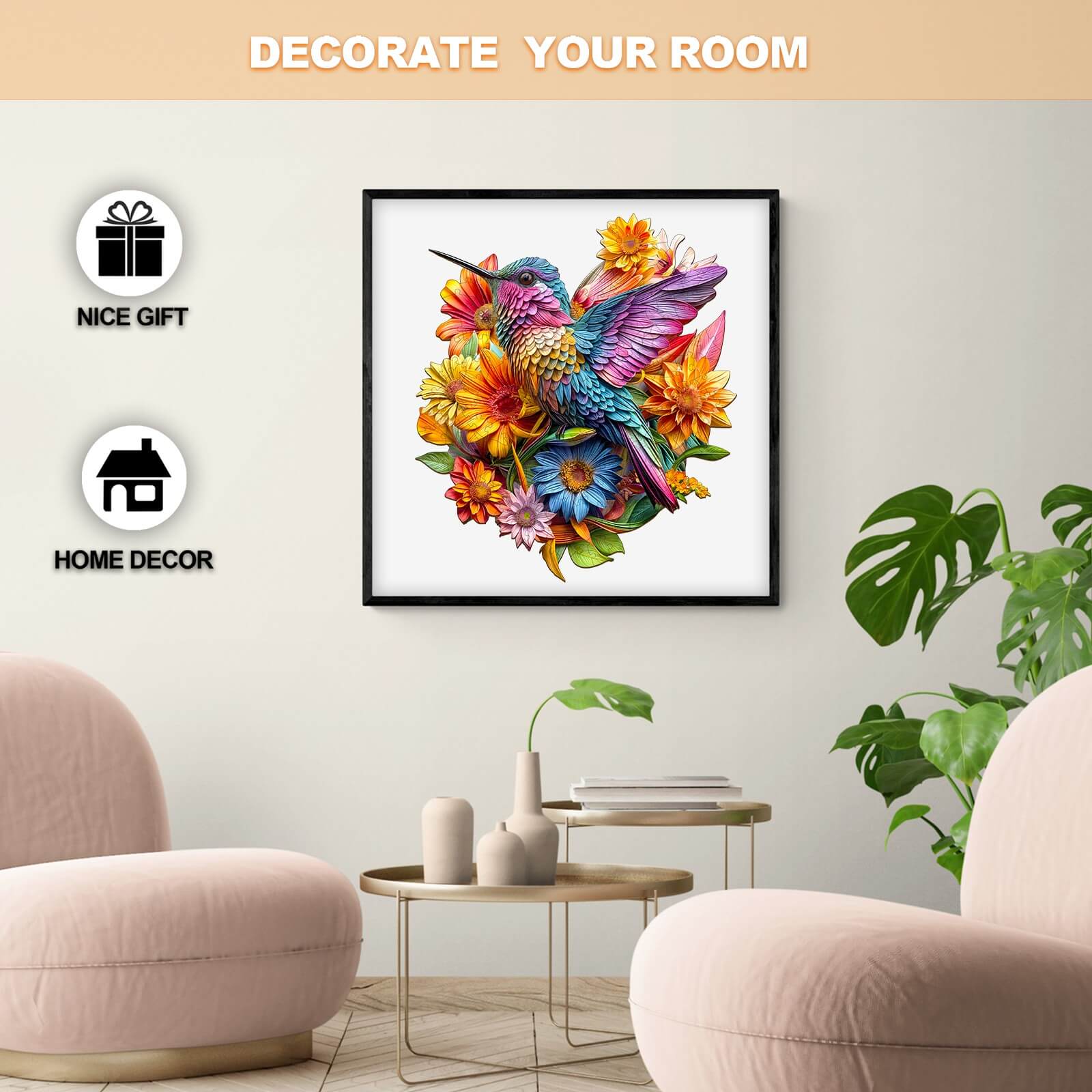 Hummingbird and Flowers Wooden Jigsaw Puzzle - Image 7