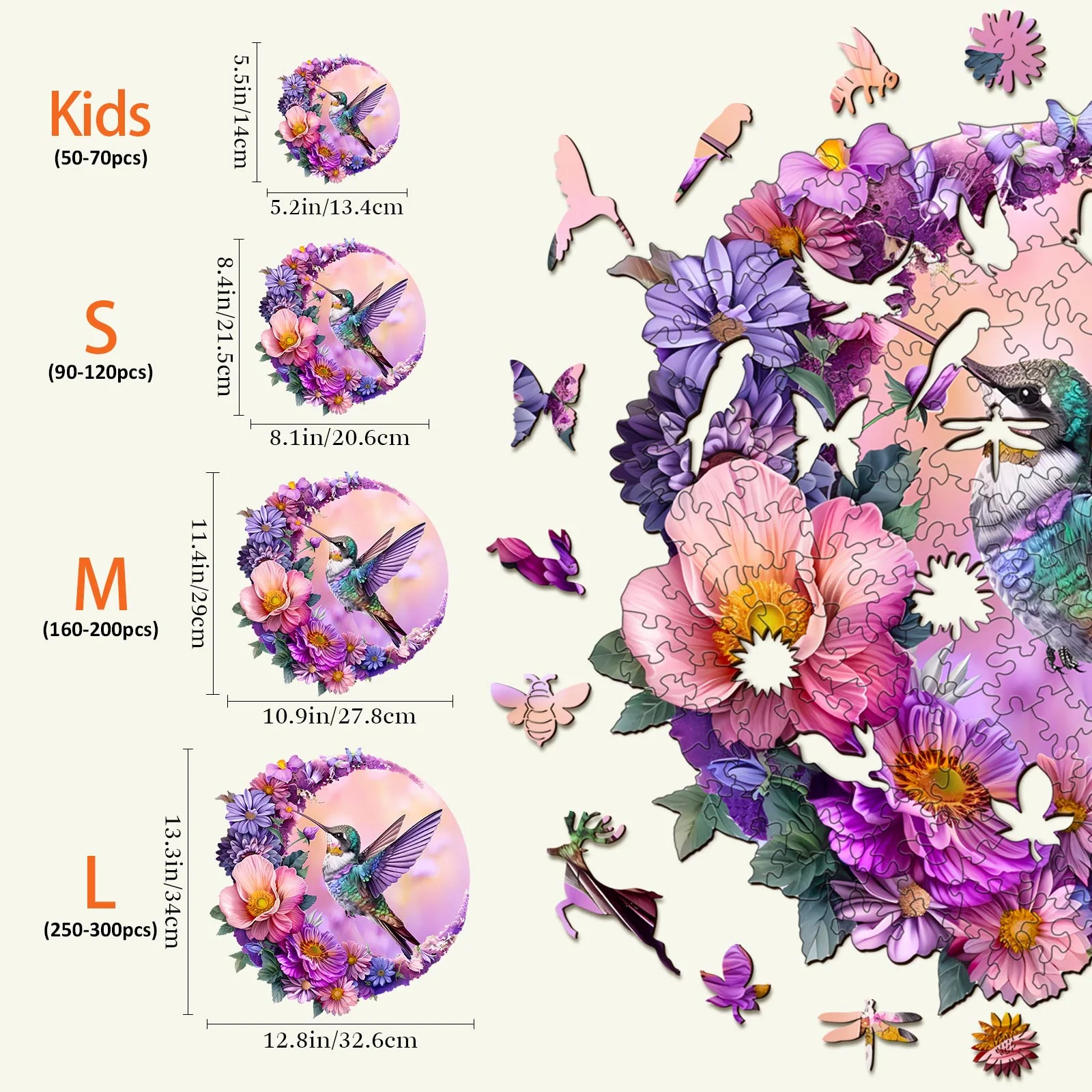 Hummingbird and Moon Wooden Jigsaw Puzzle - Image 4