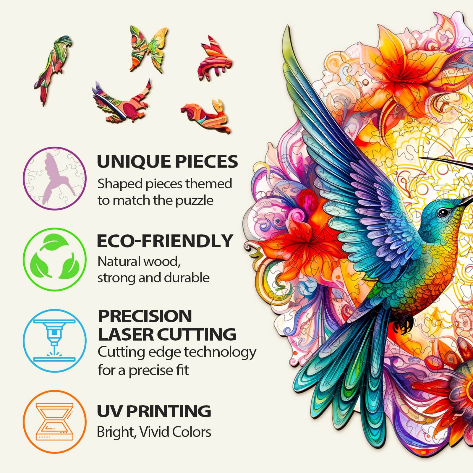 Hummingbirds-2 Wooden Jigsaw Puzzle - Image 5