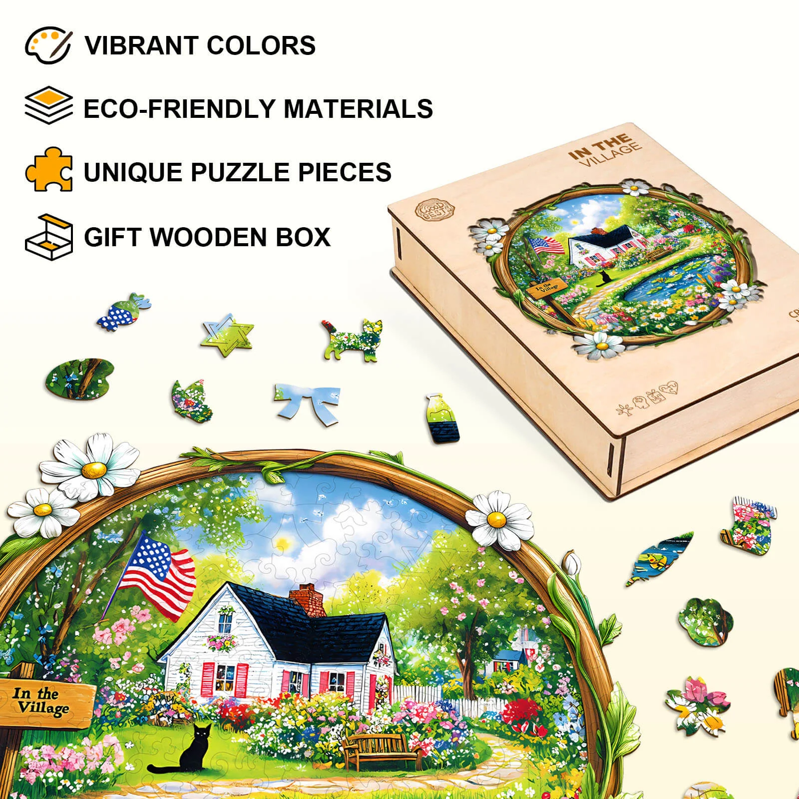 In the Village Wooden Jigsaw Puzzle - Image 4