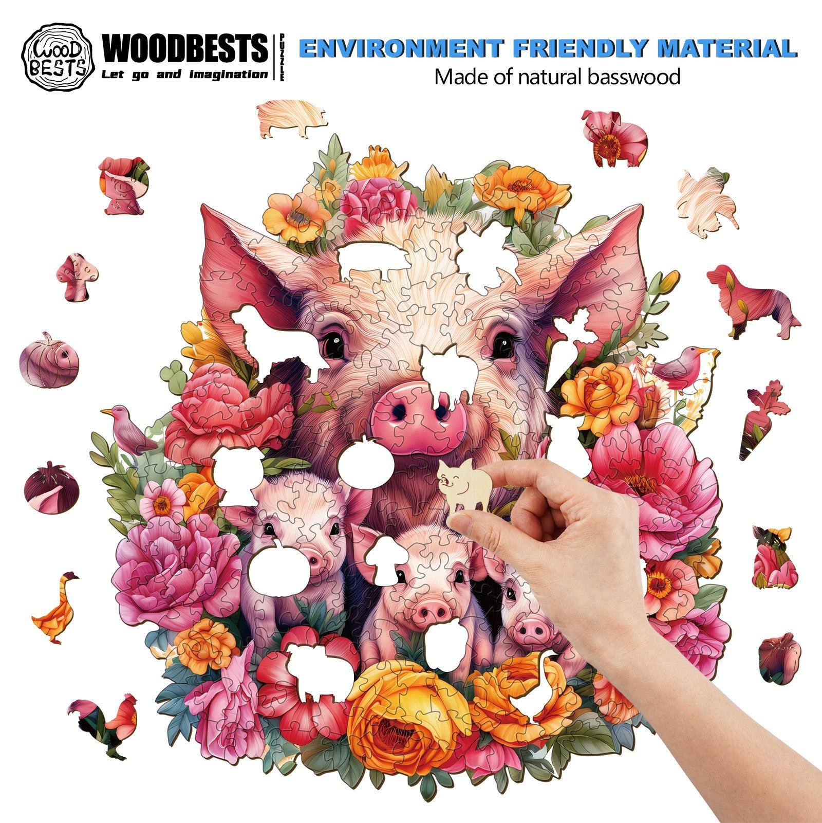 Mother Pig And Piglet-2 Wooden Jigsaw Puzzle - Image 3