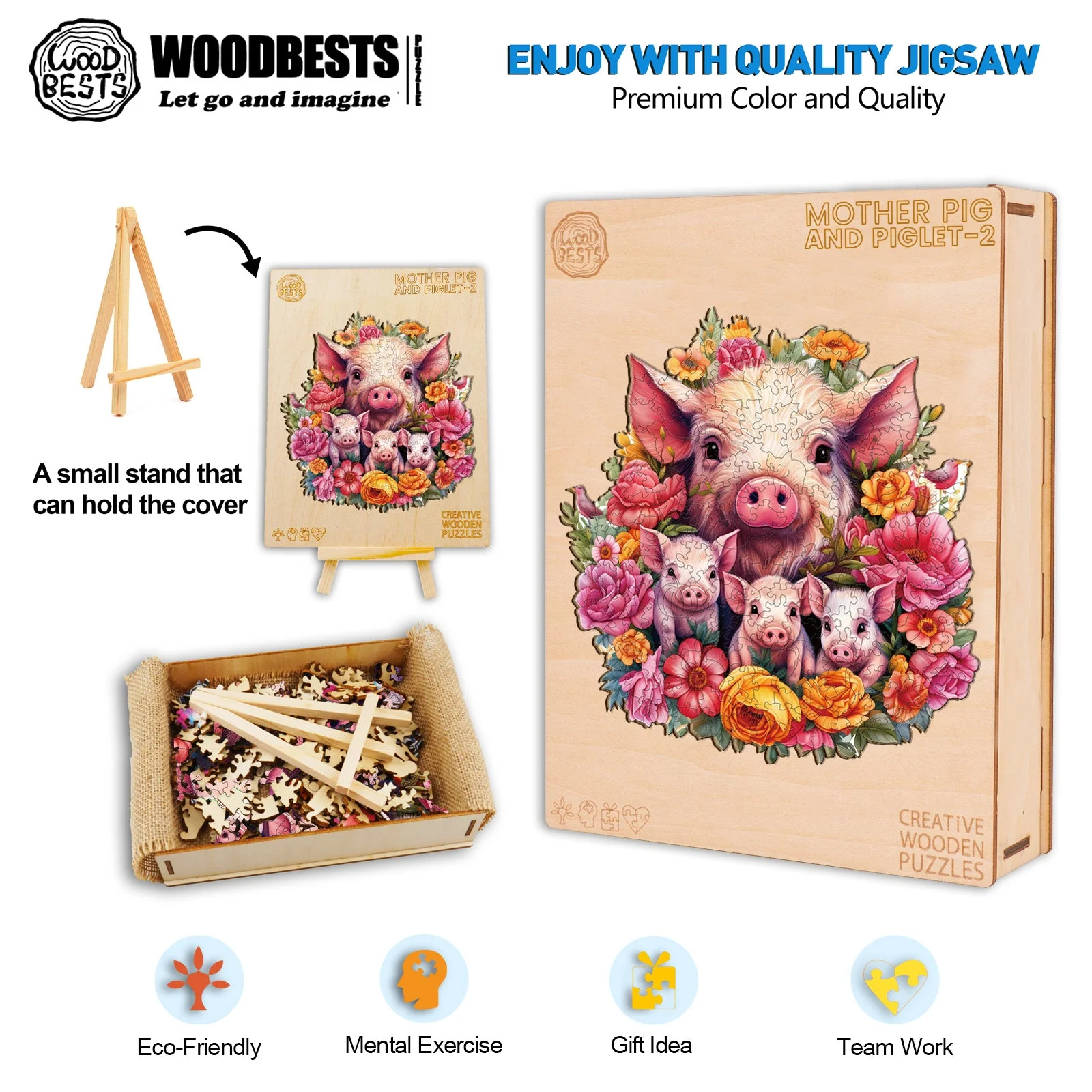 Mother Pig And Piglet-2 Wooden Jigsaw Puzzle - Image 5