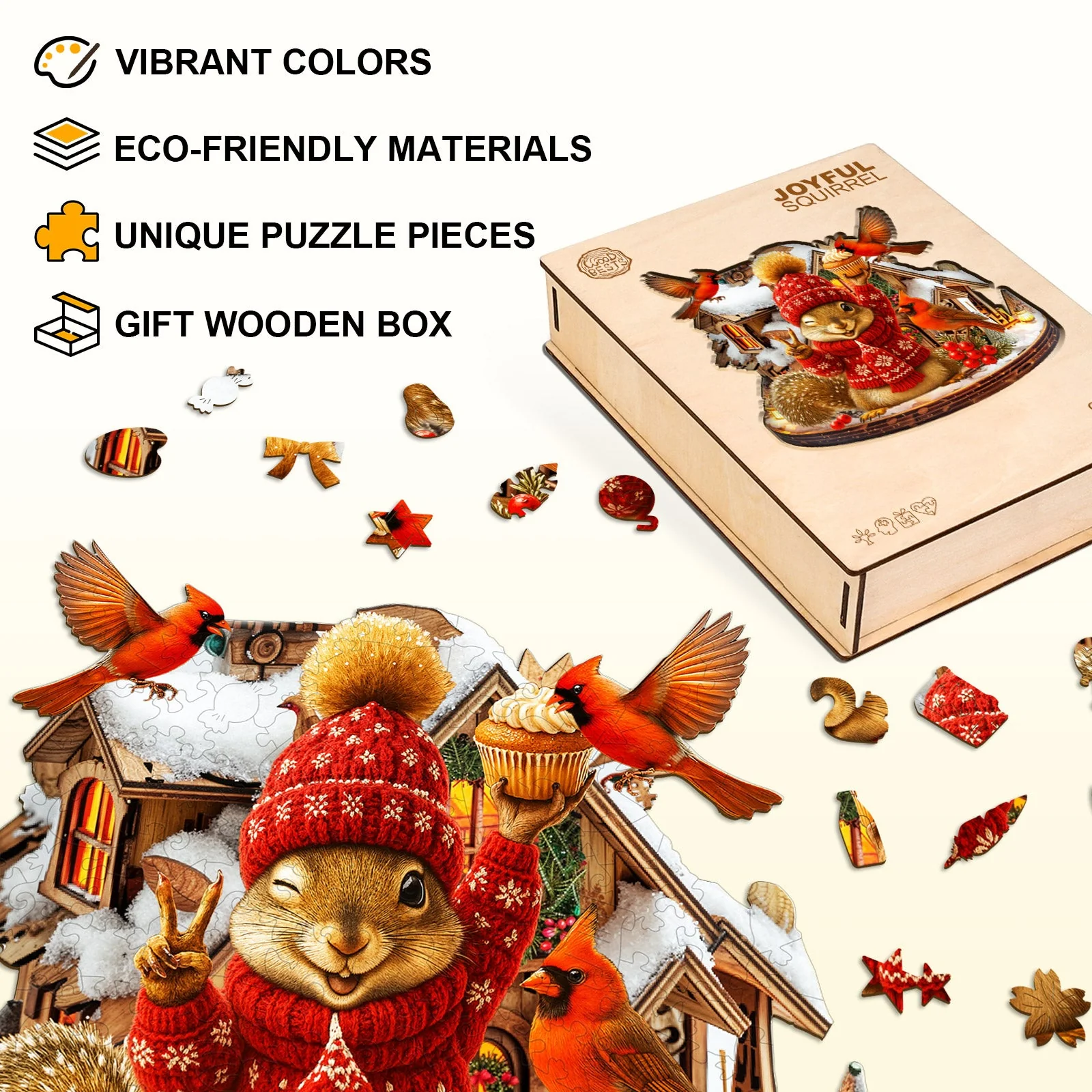 Joyful Squirrel Wooden Jigsaw Puzzle - Image 5