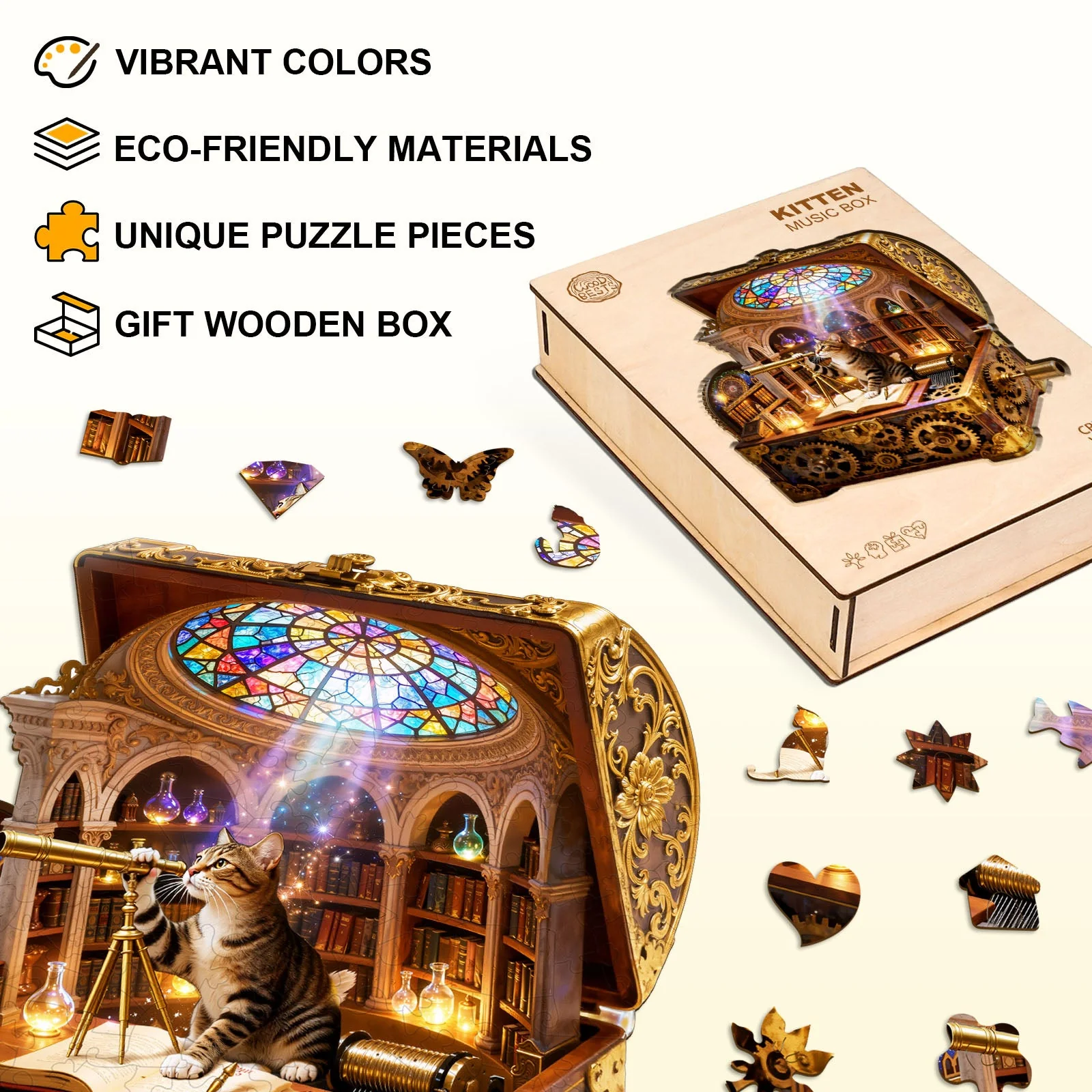 Kitten Music Box Wooden Jigsaw Puzzle - Image 5