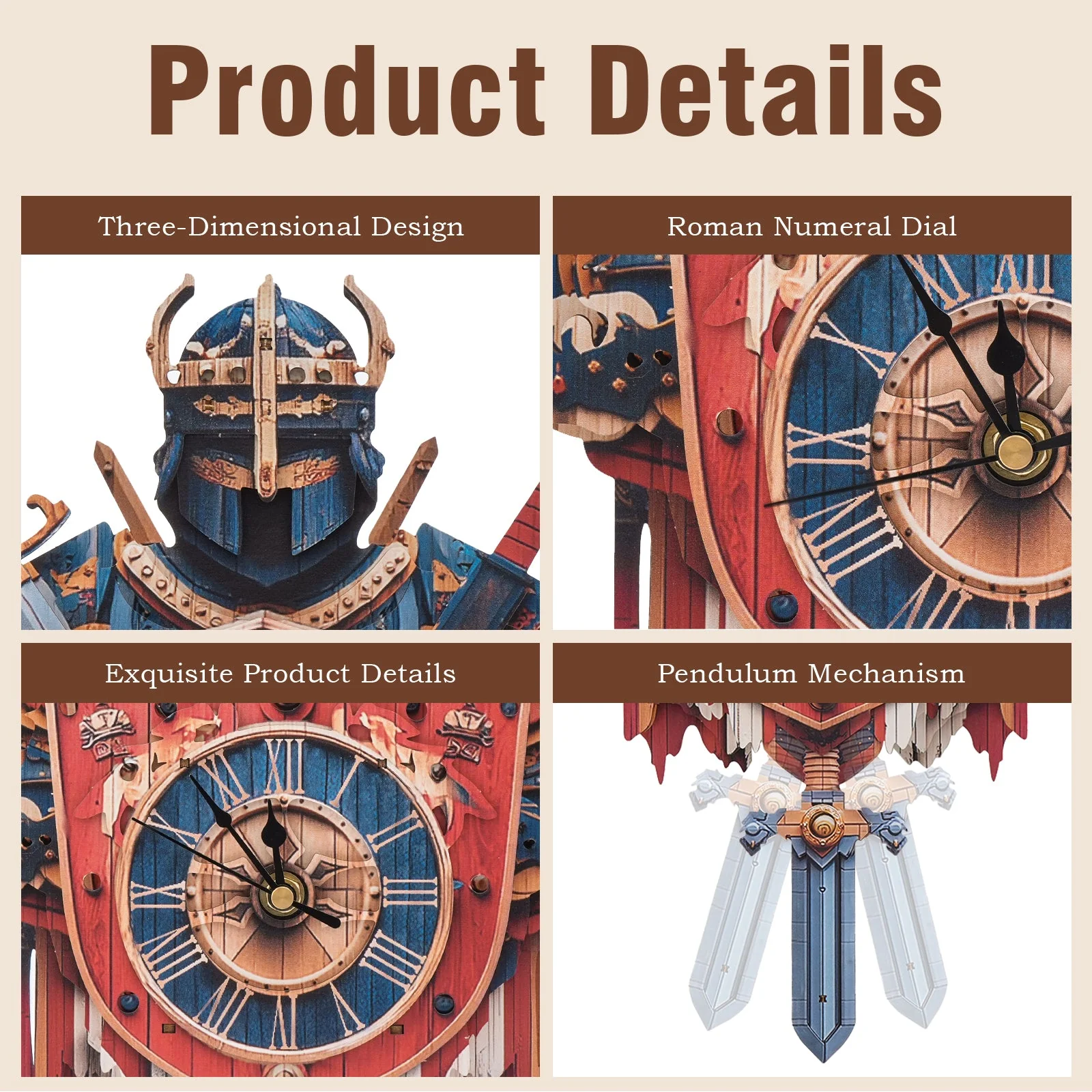 Knight – DIY Wooden Clock, 3D Puzzle Craft Kit - Image 3
