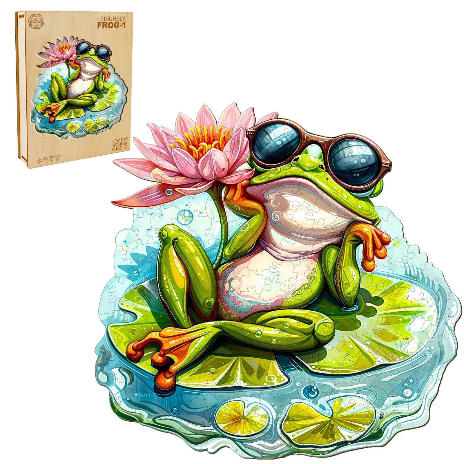 Leisurely Frog-1 Wooden Jigsaw Puzzle - Image 3