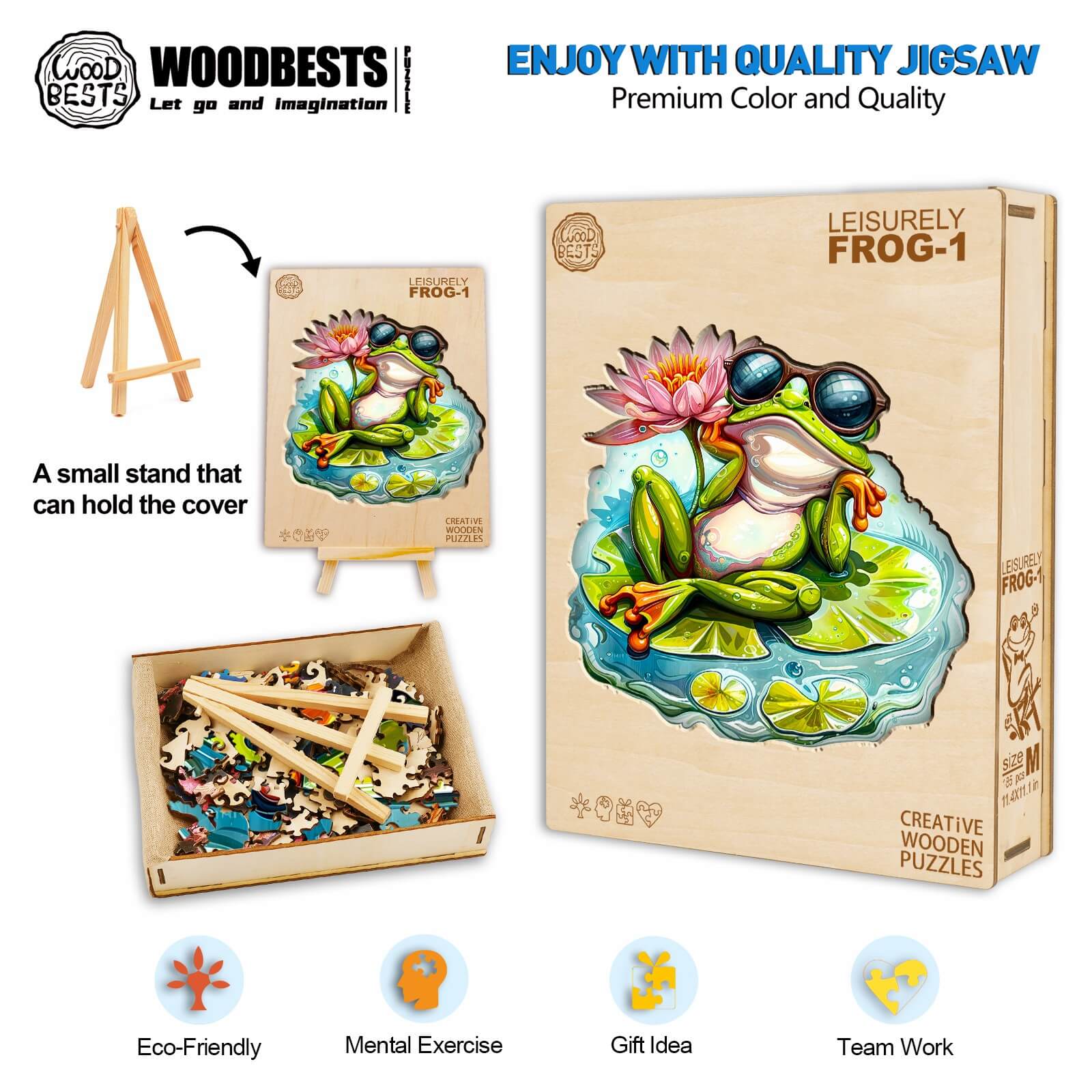Leisurely Frog-1 Wooden Jigsaw Puzzle - Image 6