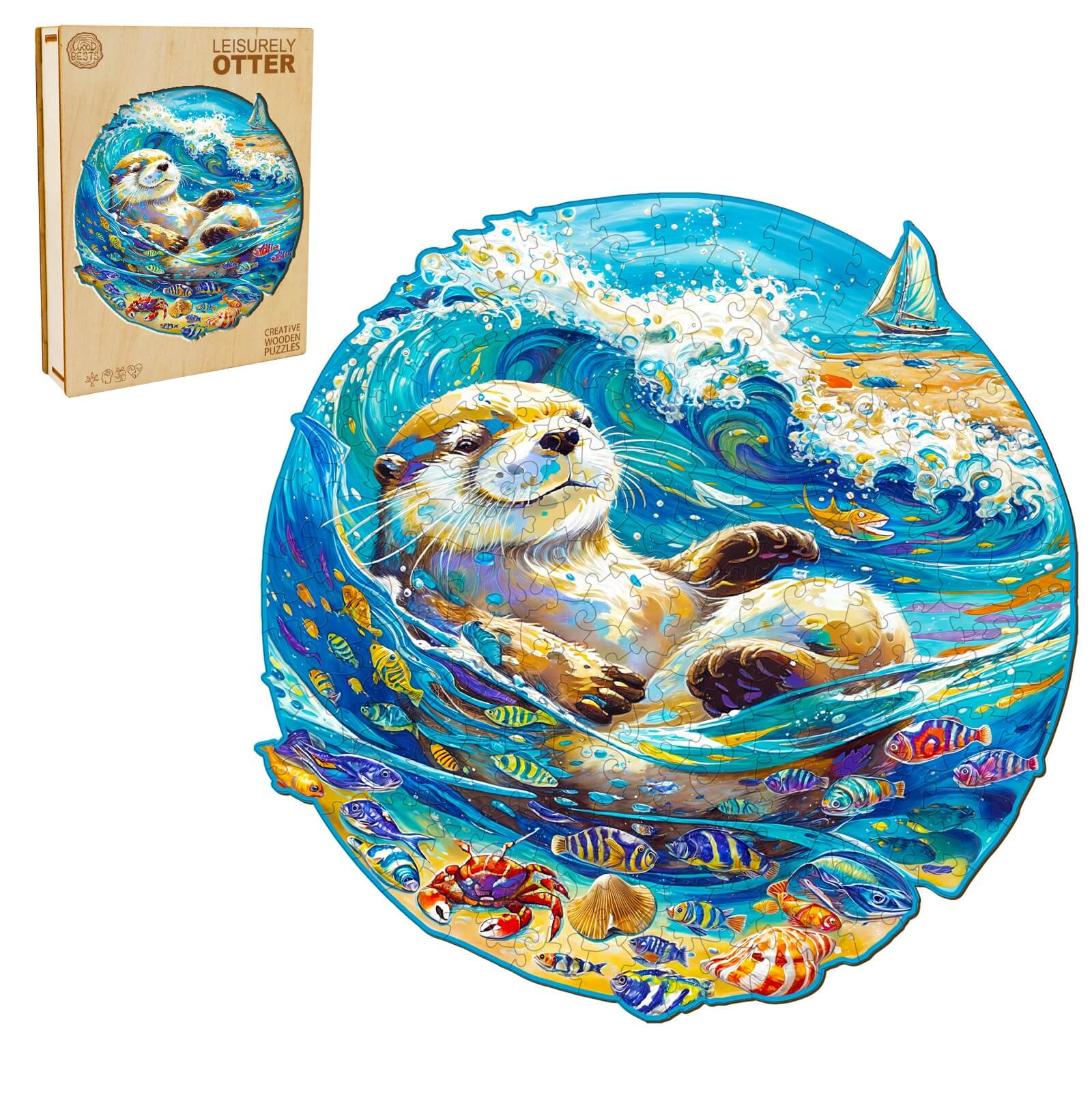 Leisurely Otter Wooden Jigsaw Puzzle - Image 3
