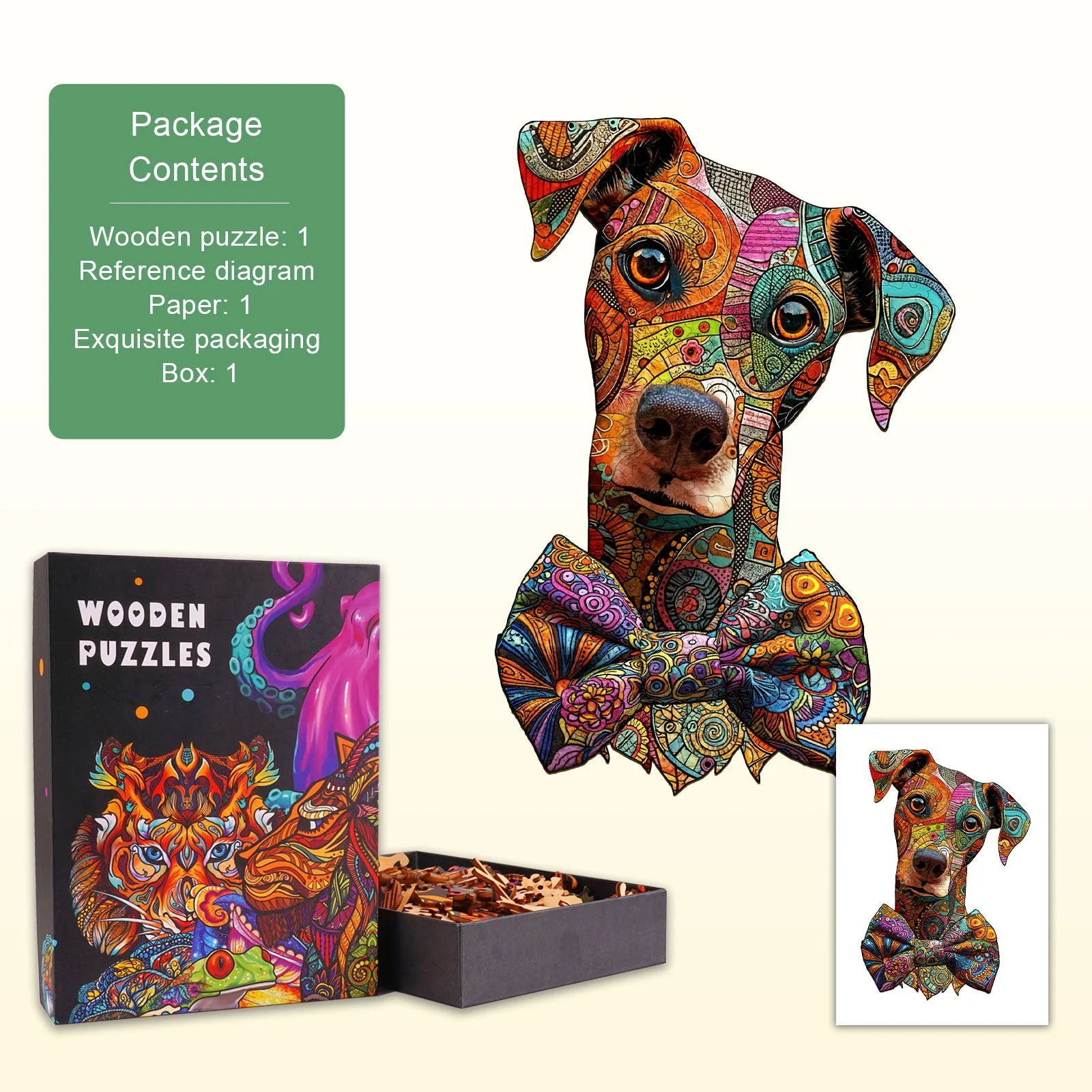 Line Art Dog Wooden Jigsaw Puzzle - Image 3