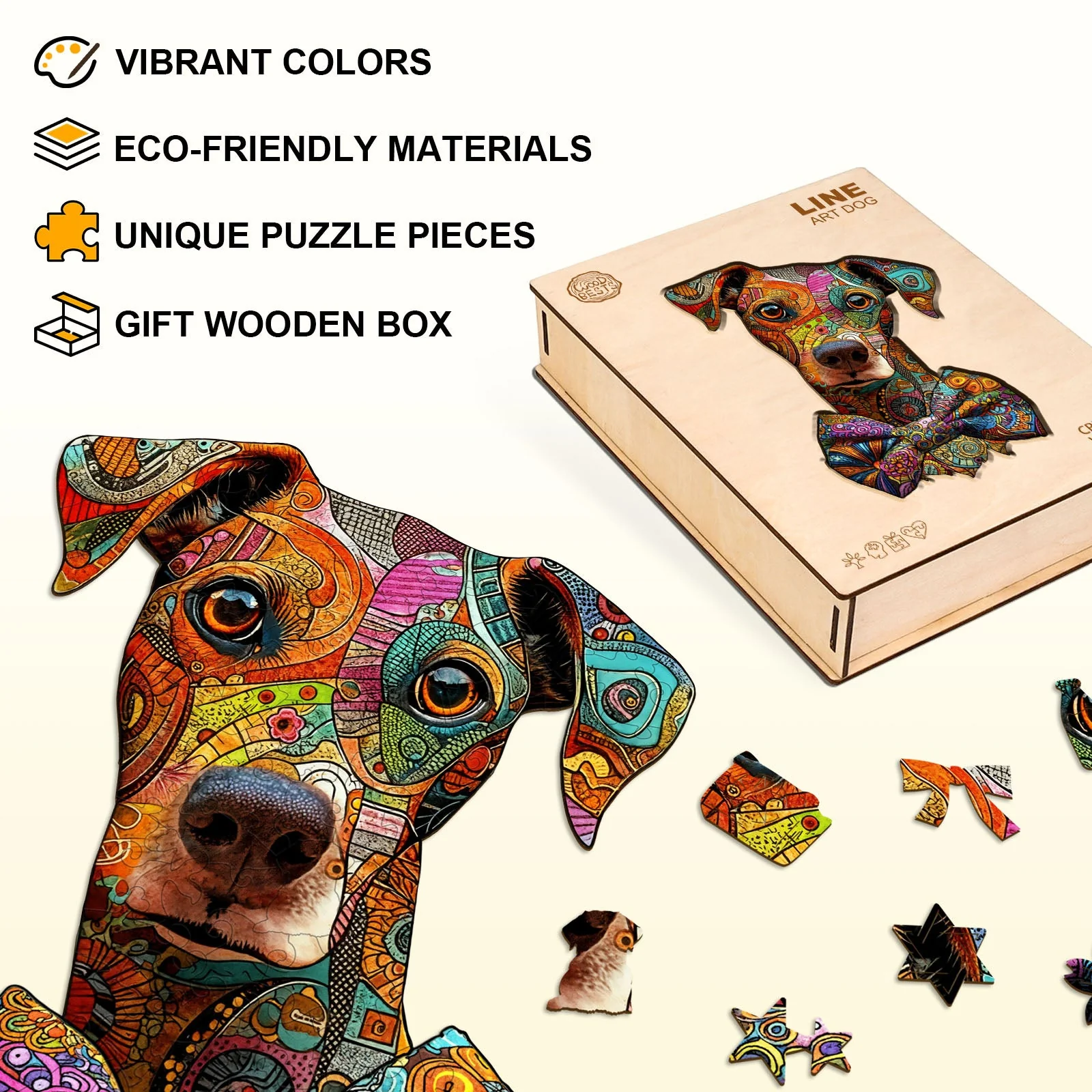 Line Art Dog Wooden Jigsaw Puzzle - Image 5