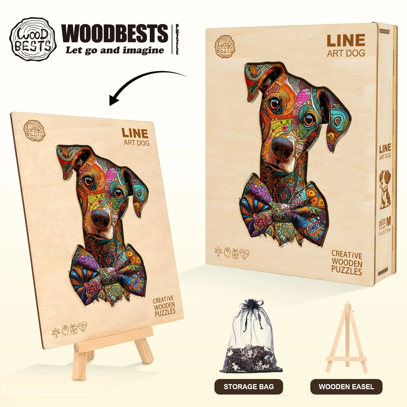 Line Art Dog Wooden Jigsaw Puzzle - Image 6