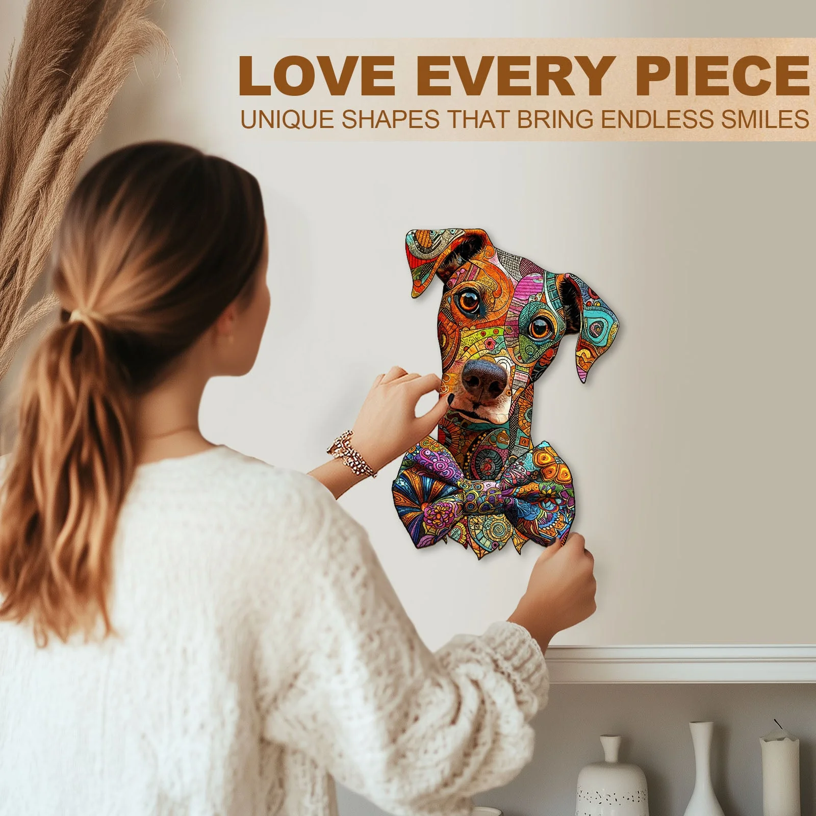 Line Art Dog Wooden Jigsaw Puzzle - Image 8