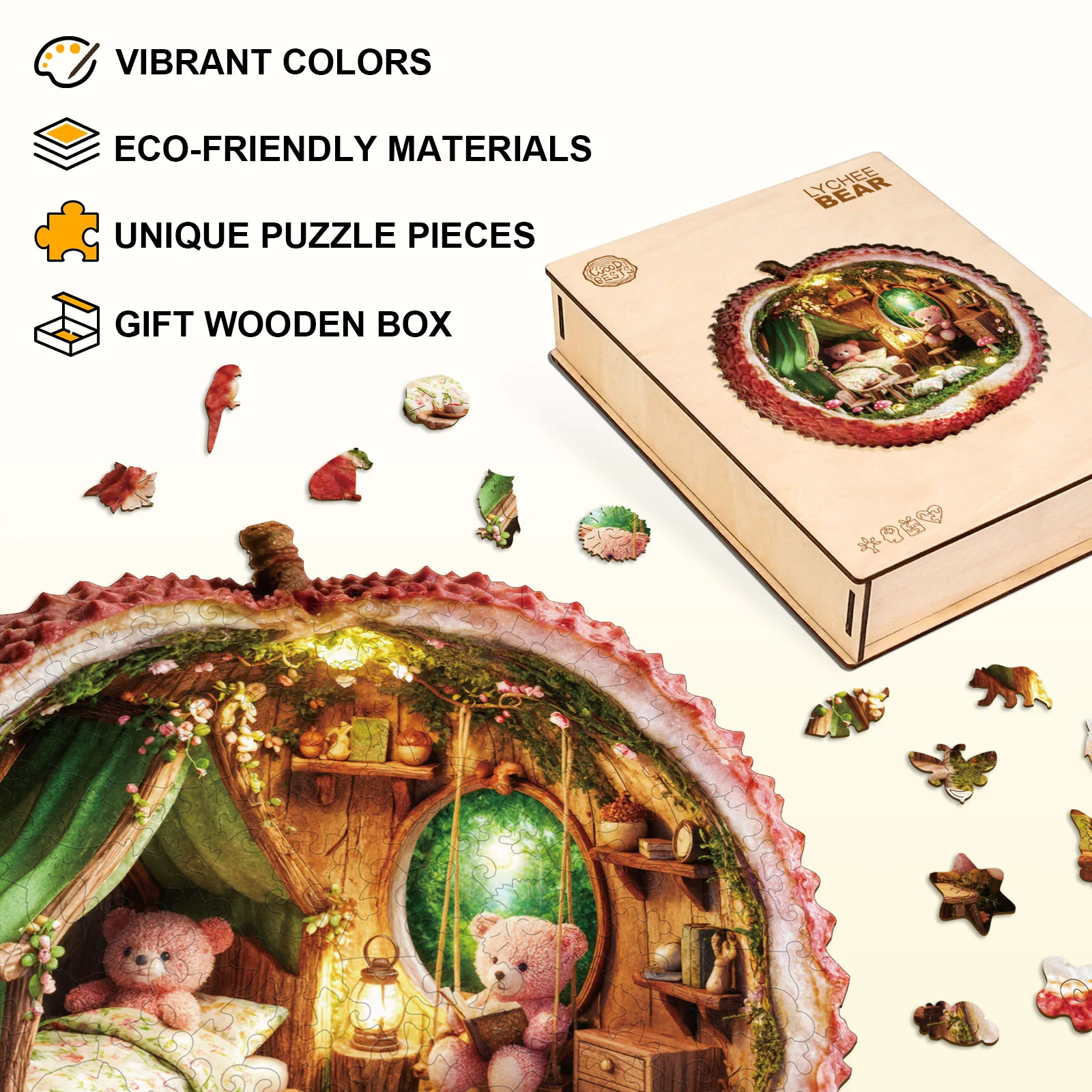 Lychee Bear Wooden Jigsaw Puzzle - Image 3