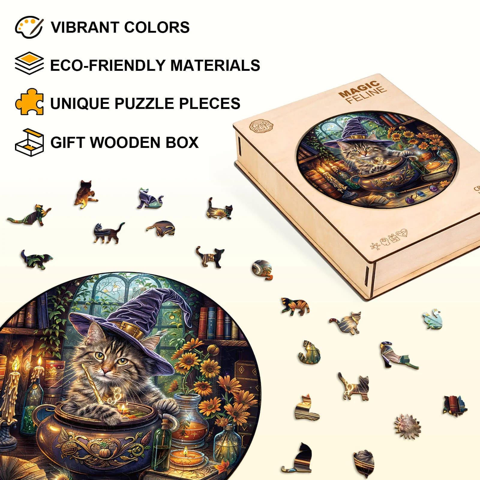 Magic Feline Wooden Jigsaw Puzzle - Image 3