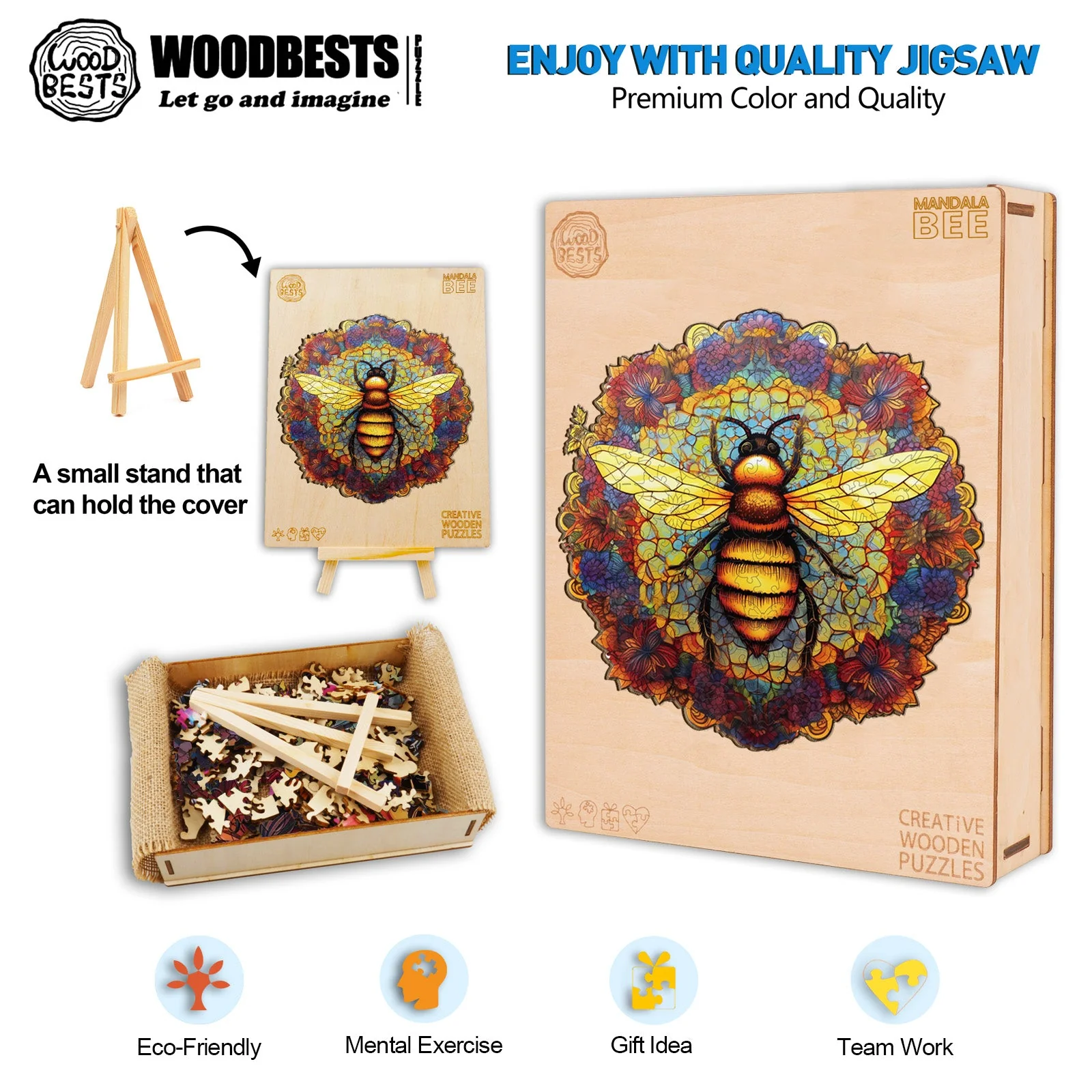 Mandala Bee Wooden Jigsaw Puzzle - Image 6