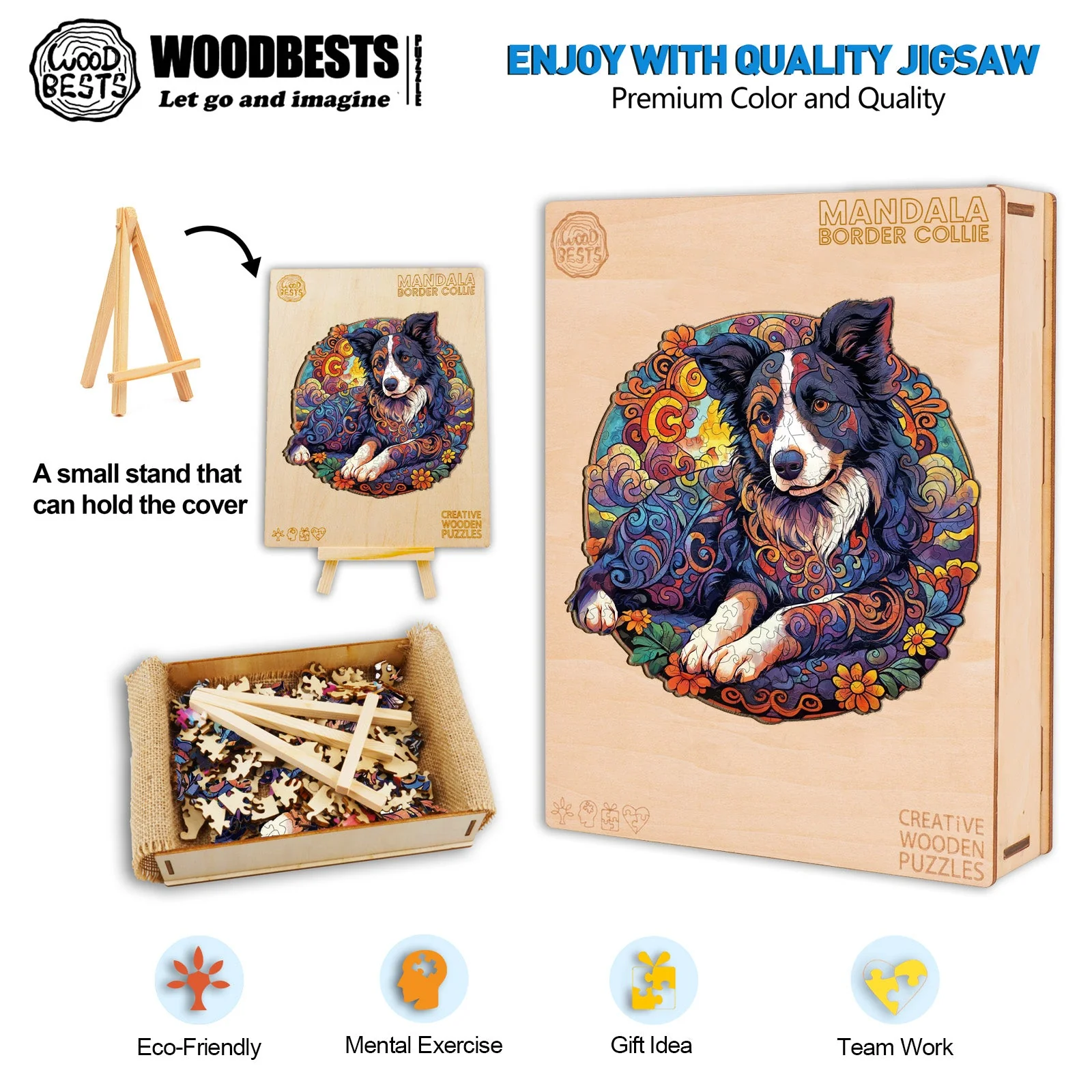 Mandala Border Collie Wooden Jigsaw Puzzle - Image 6