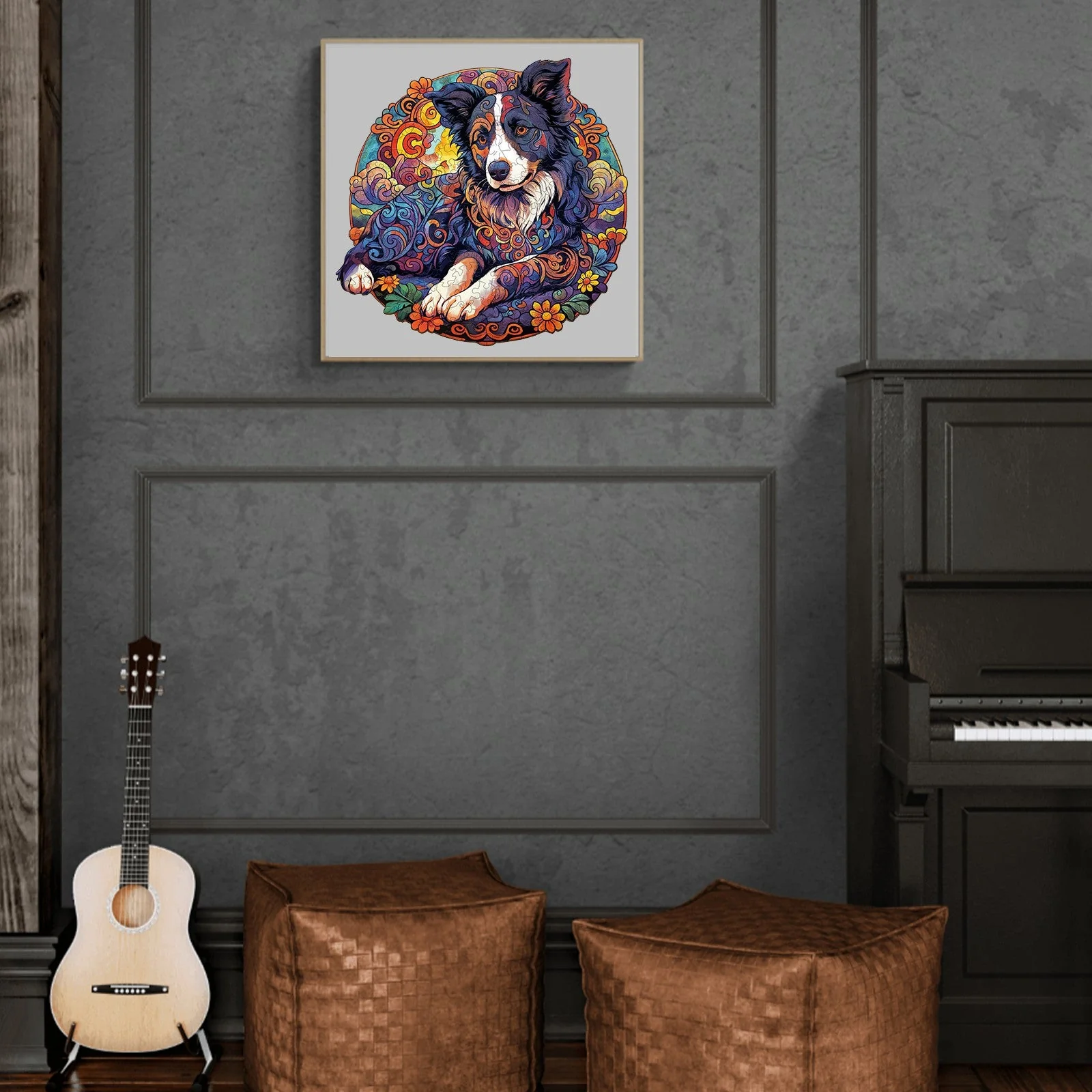 Mandala Border Collie Wooden Jigsaw Puzzle - Image 9