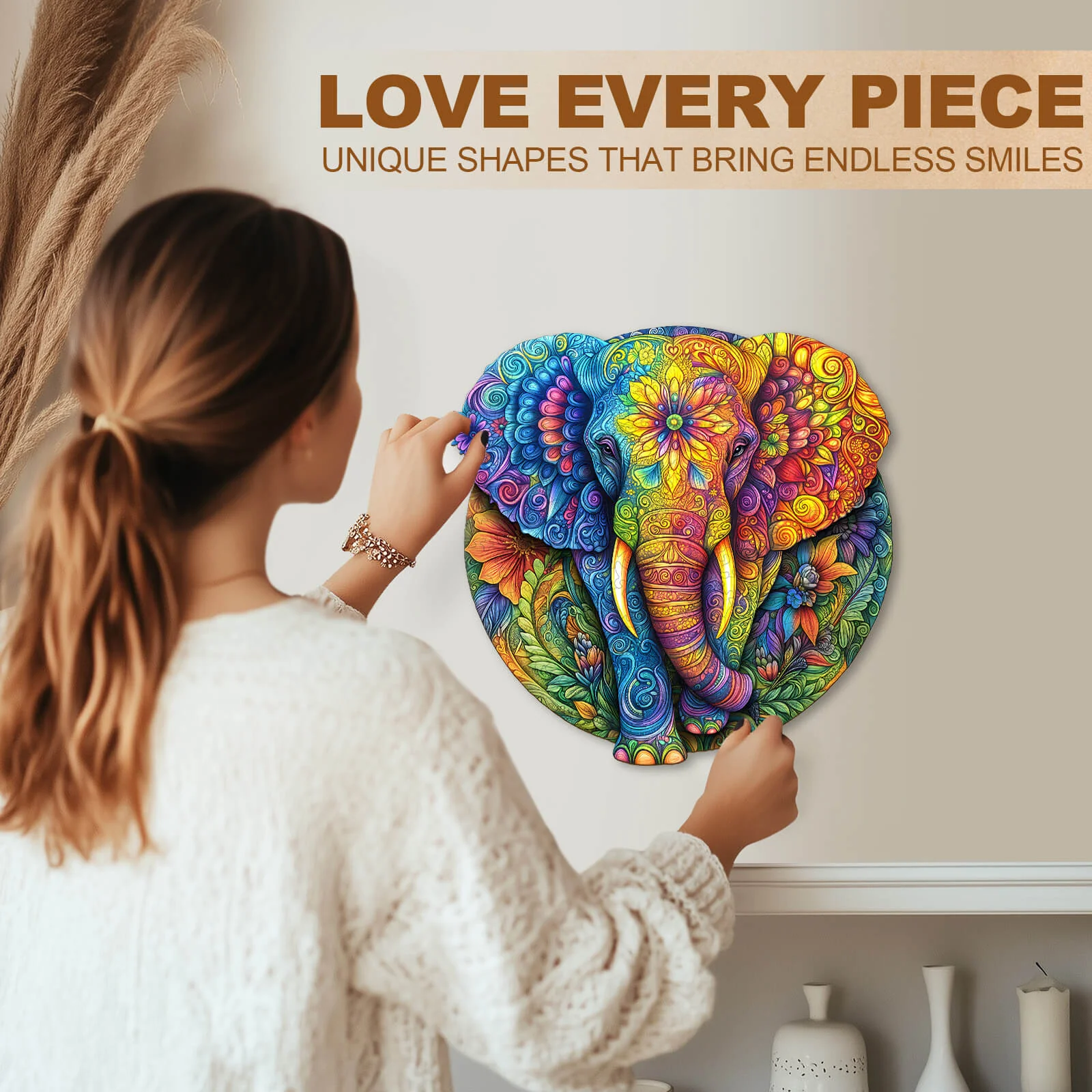 Mandala Elephant Wooden Jigsaw Puzzle - Image 9
